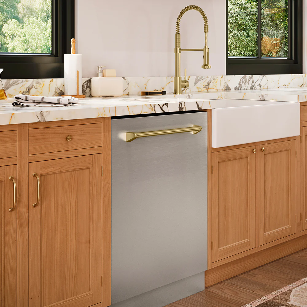 ZLINE Autograph Edition 24 in. Monument Series 3rd Rack Top Touch Control Tall Tub Dishwasher in Stainless Steel with Champagne Bronze Handle, 45dBa (DWMTZ-304-24-CB) - Image 13