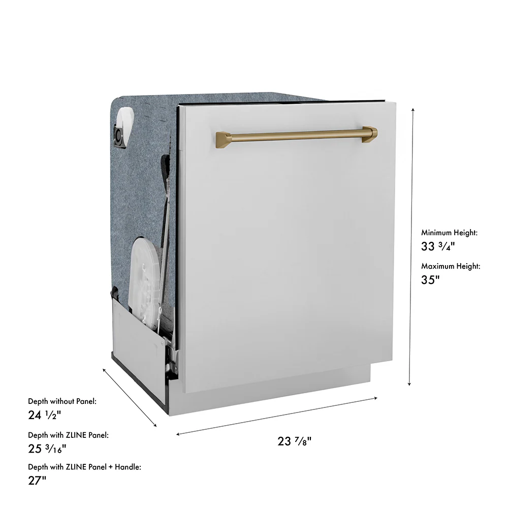ZLINE Autograph Edition 24 in. Monument Series 3rd Rack Top Touch Control Tall Tub Dishwasher in Stainless Steel with Champagne Bronze Handle, 45dBa (DWMTZ-304-24-CB) - Image 25