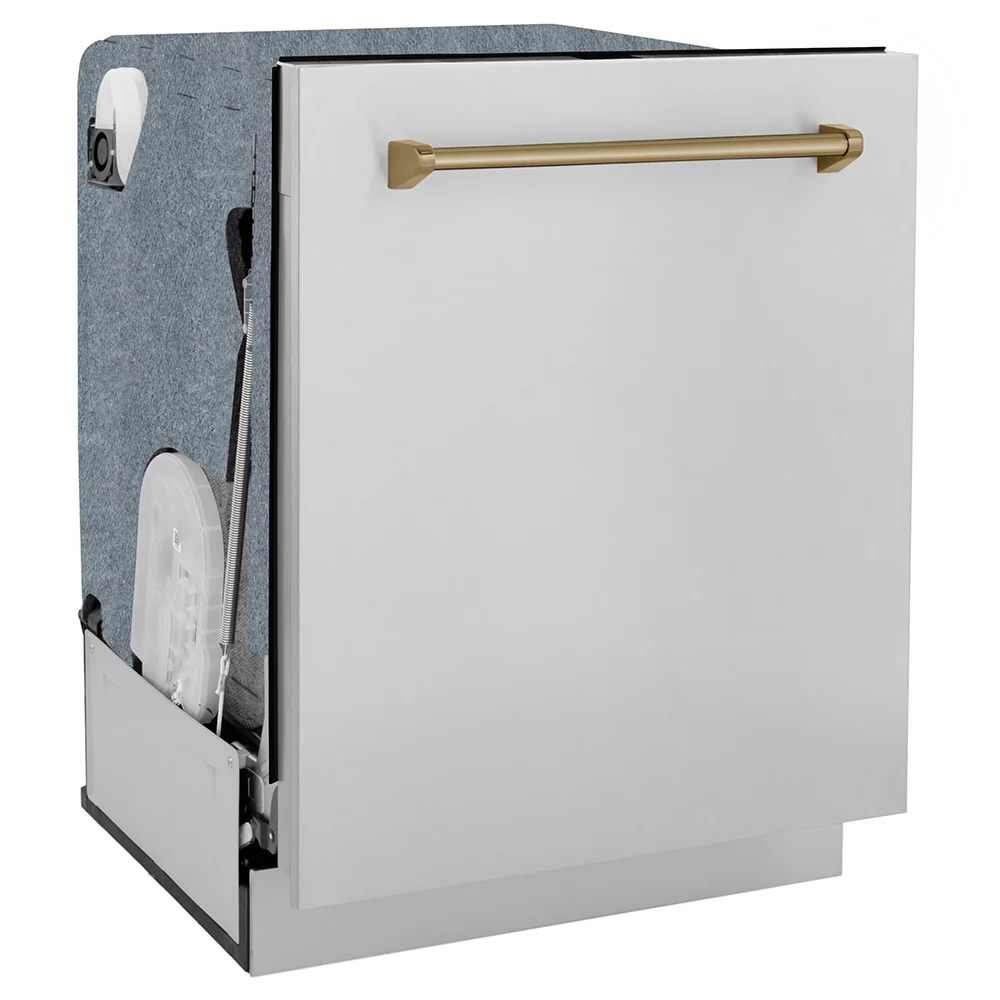 ZLINE Autograph Edition 24 in. Monument Series 3rd Rack Top Touch Control Tall Tub Dishwasher in Stainless Steel with Champagne Bronze Handle, 45dBa (DWMTZ-304-24-CB) - Image 5