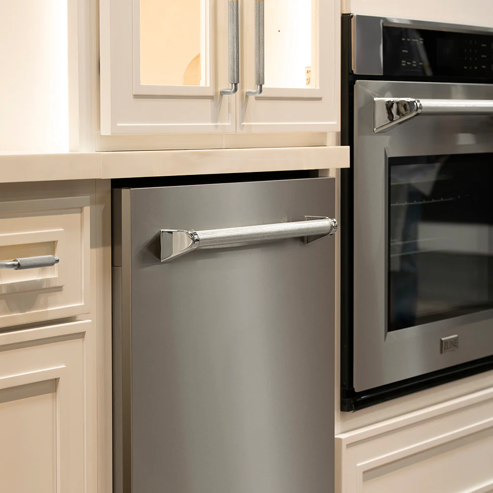 ZLINE Autograph Edition 24 in. Monument Series 3rd Rack Top Touch Control Tall Tub Dishwasher in Stainless Steel with Polished Nickel Helix Handle, 45dBa (DWMTZ-30424-KPN) - Image 12