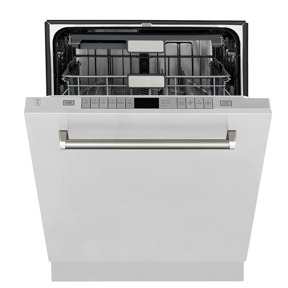 ZLINE Autograph Edition 24 in. Monument Series 3rd Rack Top Touch Control Tall Tub Dishwasher in Stainless Steel with Polished Nickel Helix Handle, 45dBa (DWMTZ-30424-KPN) - Image 3