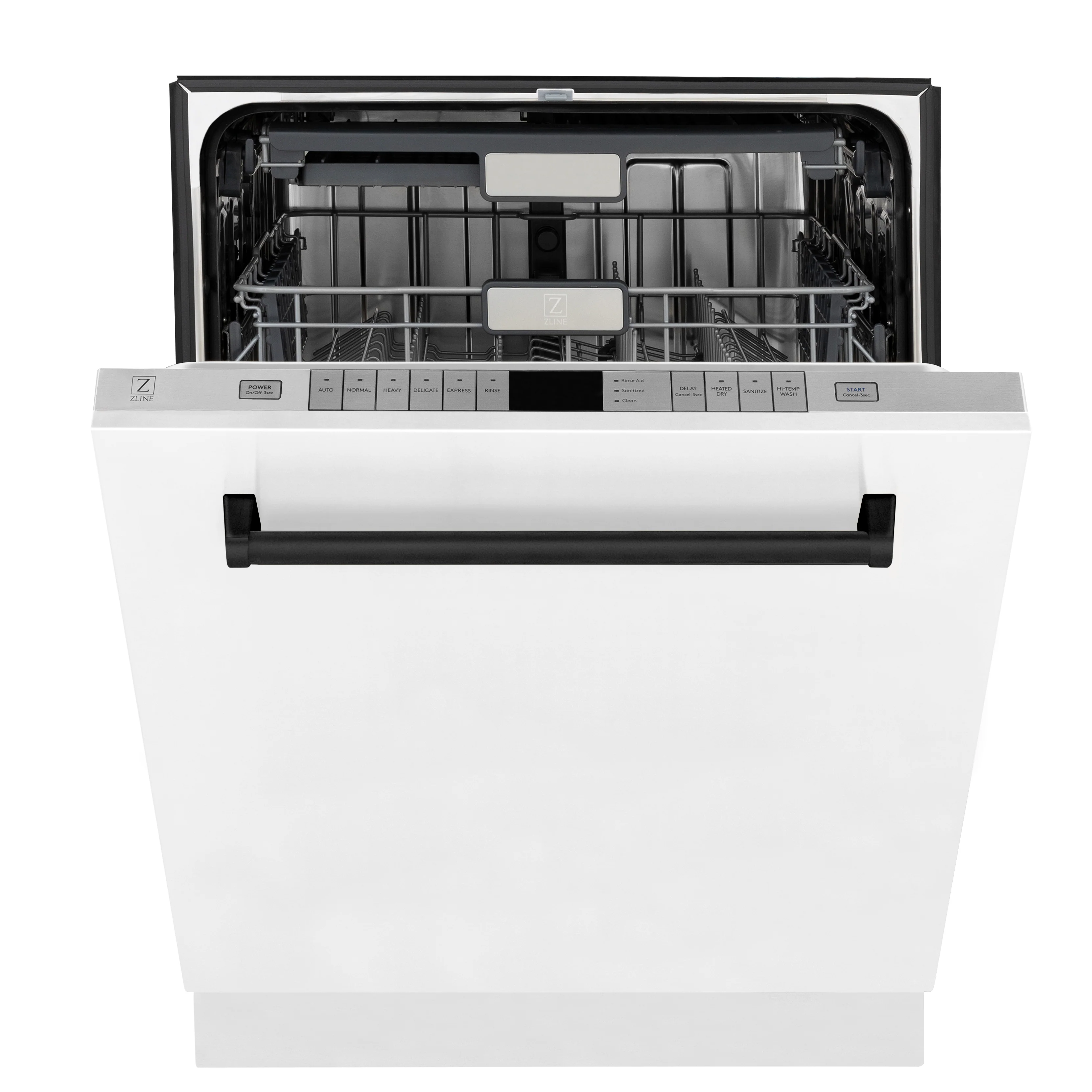 ZLINE Autograph Edition 24" Monument Series 3rd Rack Top Control Built-In Tall Tub Dishwasher in White Matte with Matte Black Handle, 45dBa (DWMTZ-WM-24-MB) - Image 4