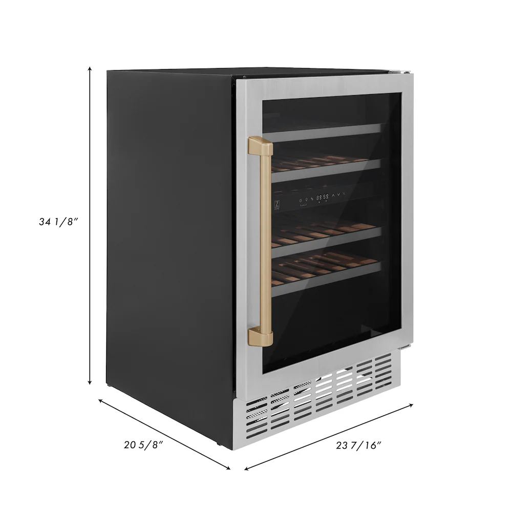 ZLINE Autograph Edition 24 in. Monument Dual Zone 44 Bottle Wine Cooler in Stainless Steel with Champagne Bronze Accents (RWVZ-UD-24-CB) - Image 16