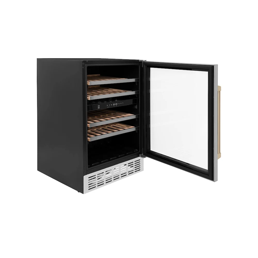 ZLINE Autograph Edition 24 in. Monument Dual Zone 44 Bottle Wine Cooler in Stainless Steel with Champagne Bronze Accents (RWVZ-UD-24-CB) - Image 4