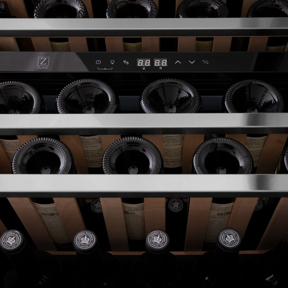 ZLINE Autograph Edition 24 in. Monument Dual Zone 44 Bottle Wine Cooler in Stainless Steel with Champagne Bronze Accents (RWVZ-UD-24-CB) - Image 8