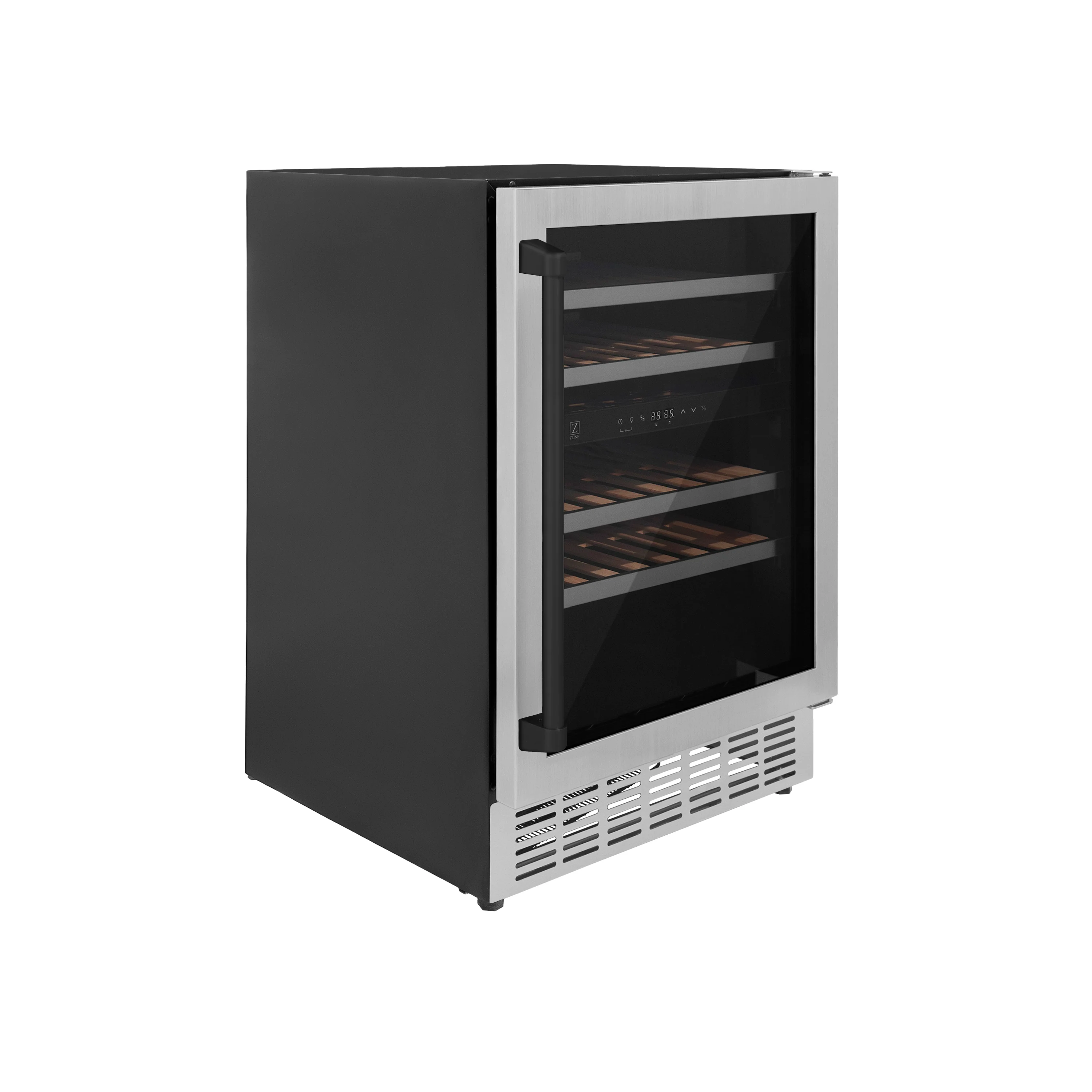 ZLINE 24" Autograph Edition Dual Zone 44-Bottle Wine Cooler in Stainless Steel with Wood Shelf and Matte Black Accents (RWVZ-UD-24-MB) - Image 3