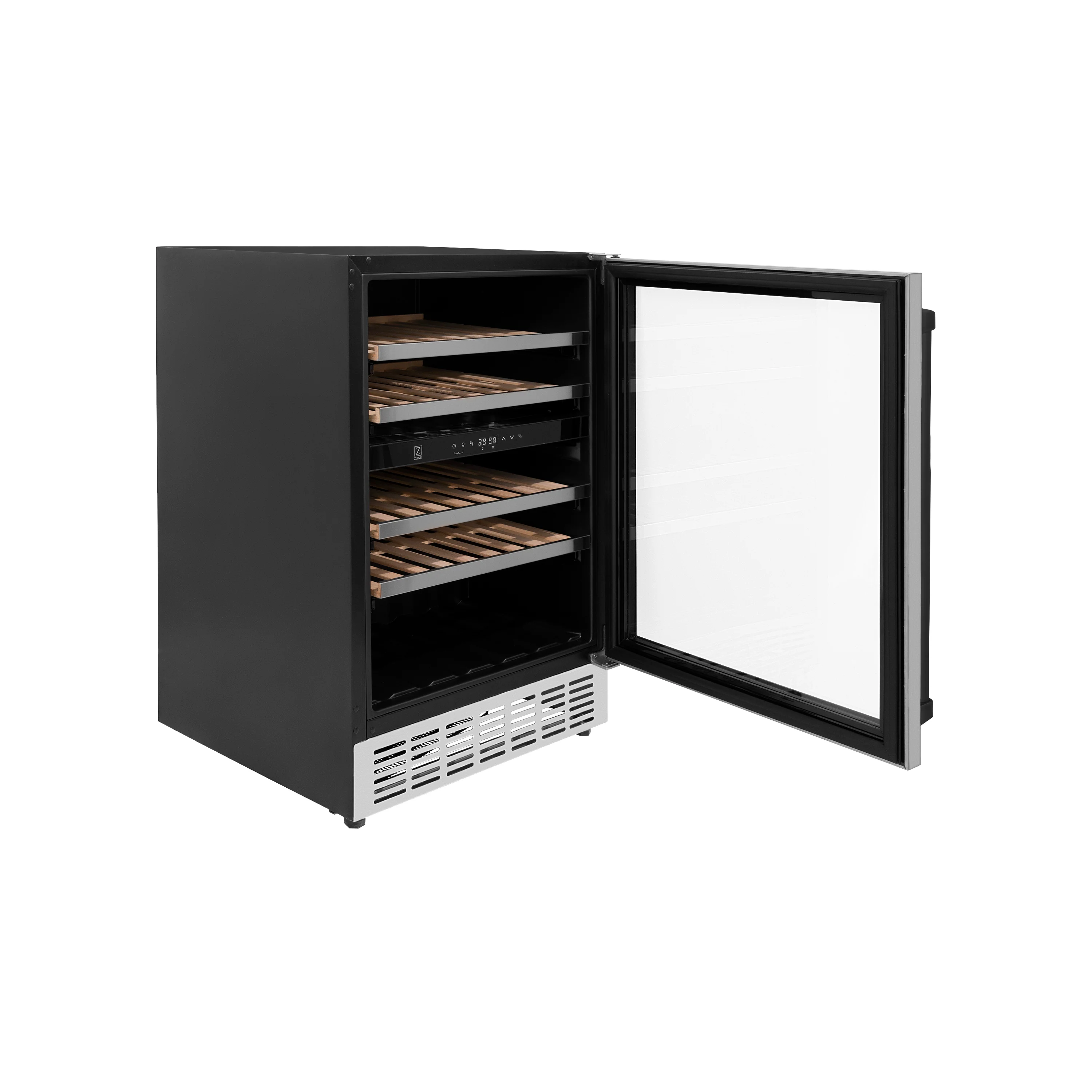 ZLINE 24" Autograph Edition Dual Zone 44-Bottle Wine Cooler in Stainless Steel with Wood Shelf and Matte Black Accents (RWVZ-UD-24-MB) - Image 6