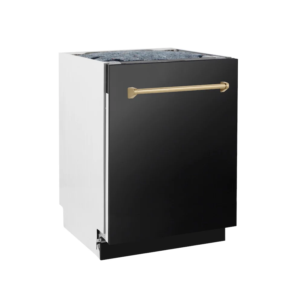 ZLINE Autograph Edition 24 in. Tallac Series 3rd Rack Top Control Built-In Tall Tub Dishwasher in Black Stainless Steel with Champagne Bronze Handle, 51dBa (DWVZ-BS-24-CB) - Image 8