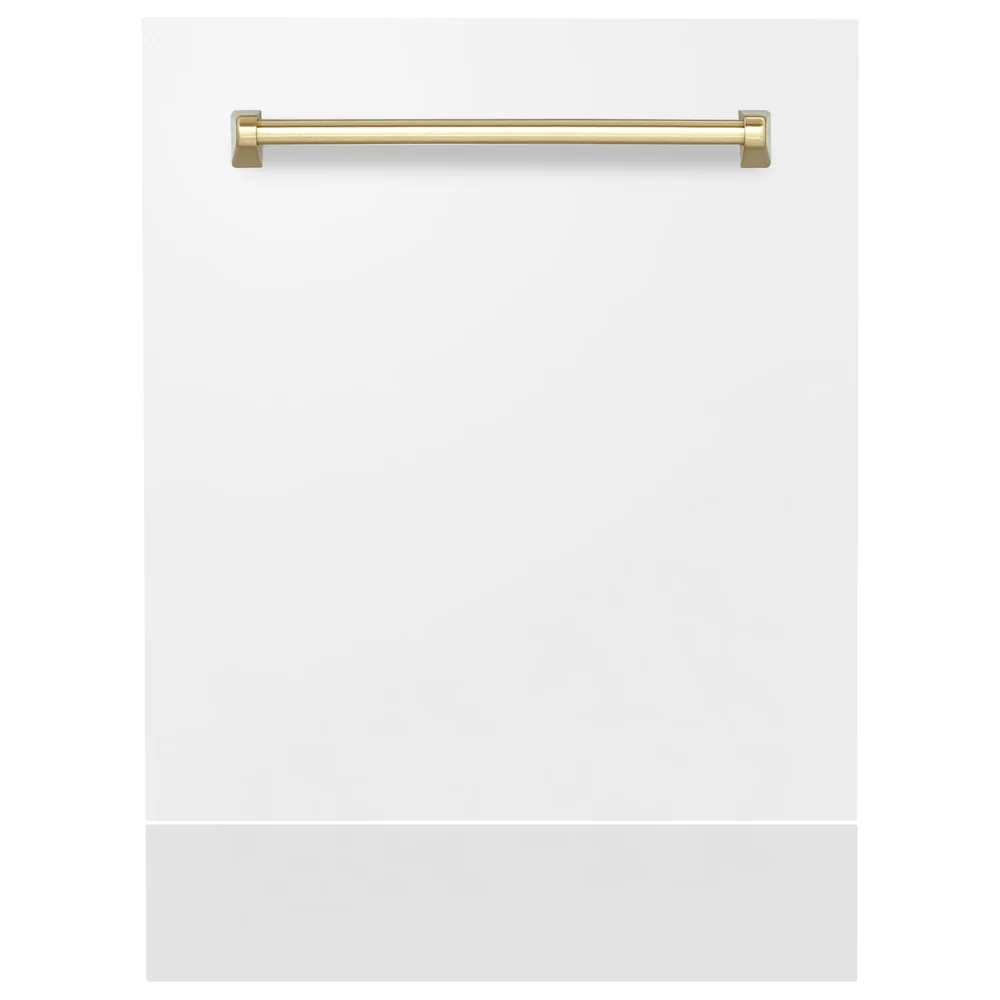 ZLINE Autograph Edition 24" Tallac Dishwasher Panel in White Matte with Polished Gold Handle (DPVZ-WM-24-G)
