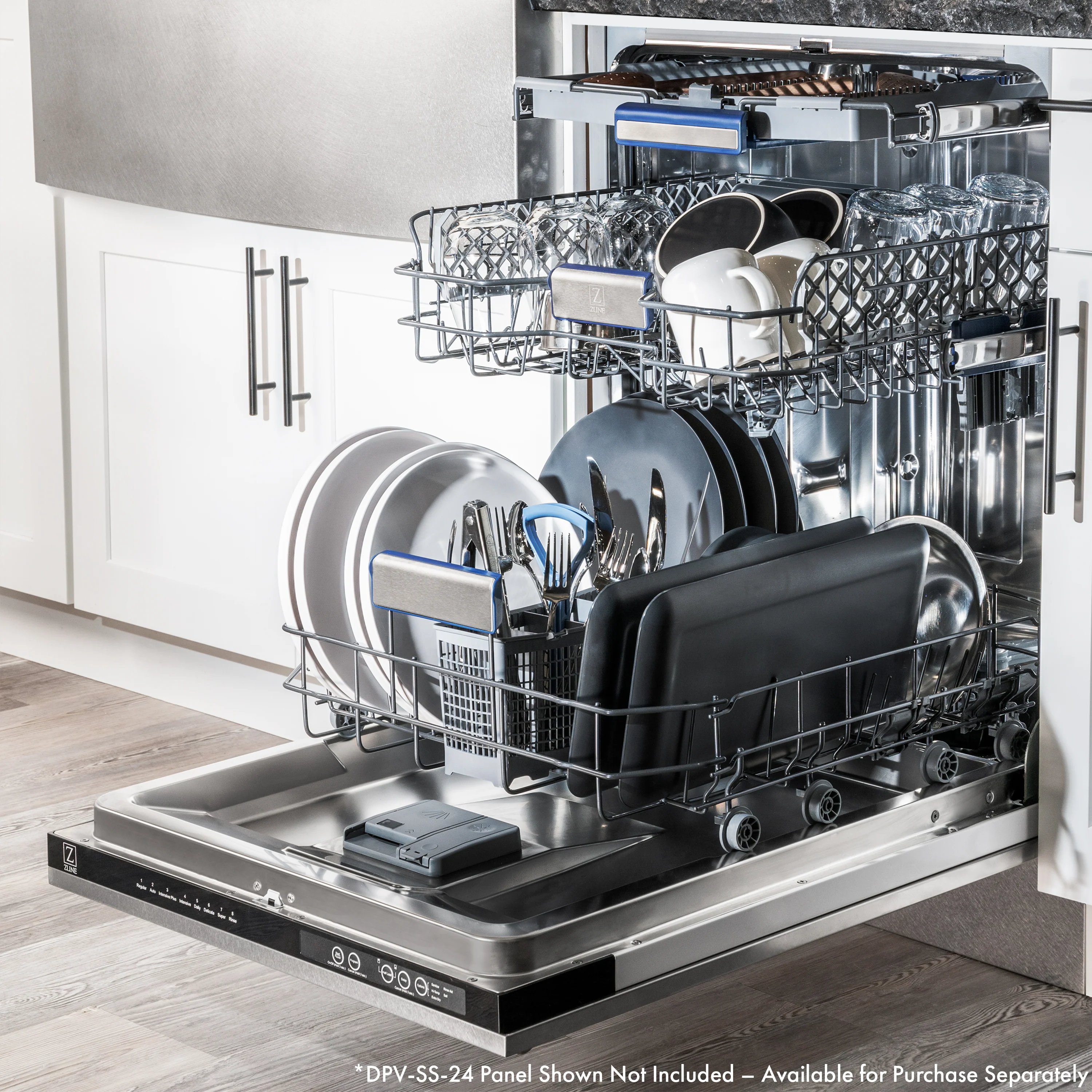 ZLINE Autograph Edition 24" Tallac Series 3rd Rack Top Control Built-In Tall Tub Dishwasher in Custom Panel Ready with Matte Black Handle, 51dBa (DWVZ-24-MB) - Image 20