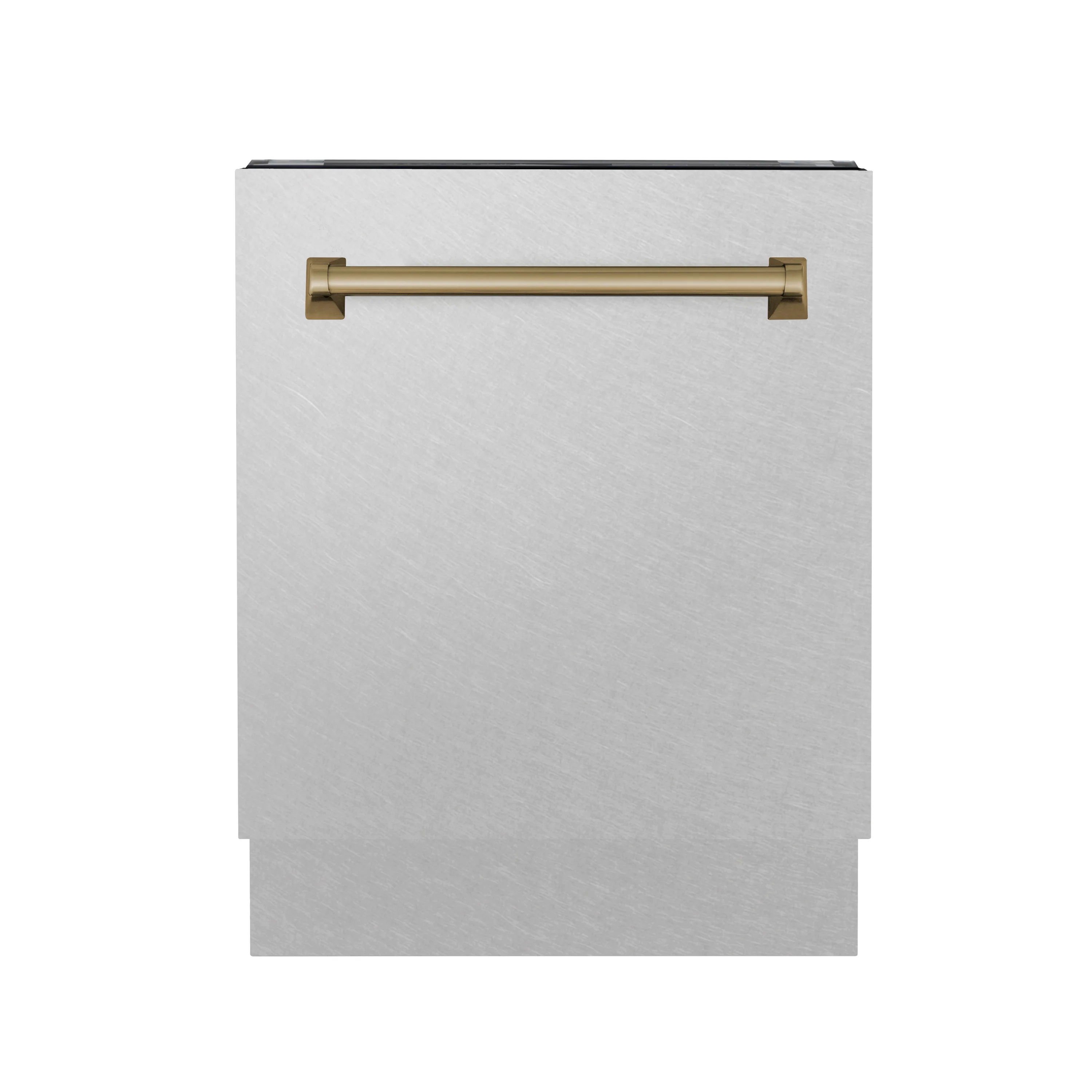 ZLINE Autograph Edition 24 in. Tallac Series 3rd Rack Top Control Built-In Tall Tub Dishwasher with Satin Stainless Steel Panel and Champagne Bronze Handle, 51dBa (DWVZ-SN-24-CB) - Image 3