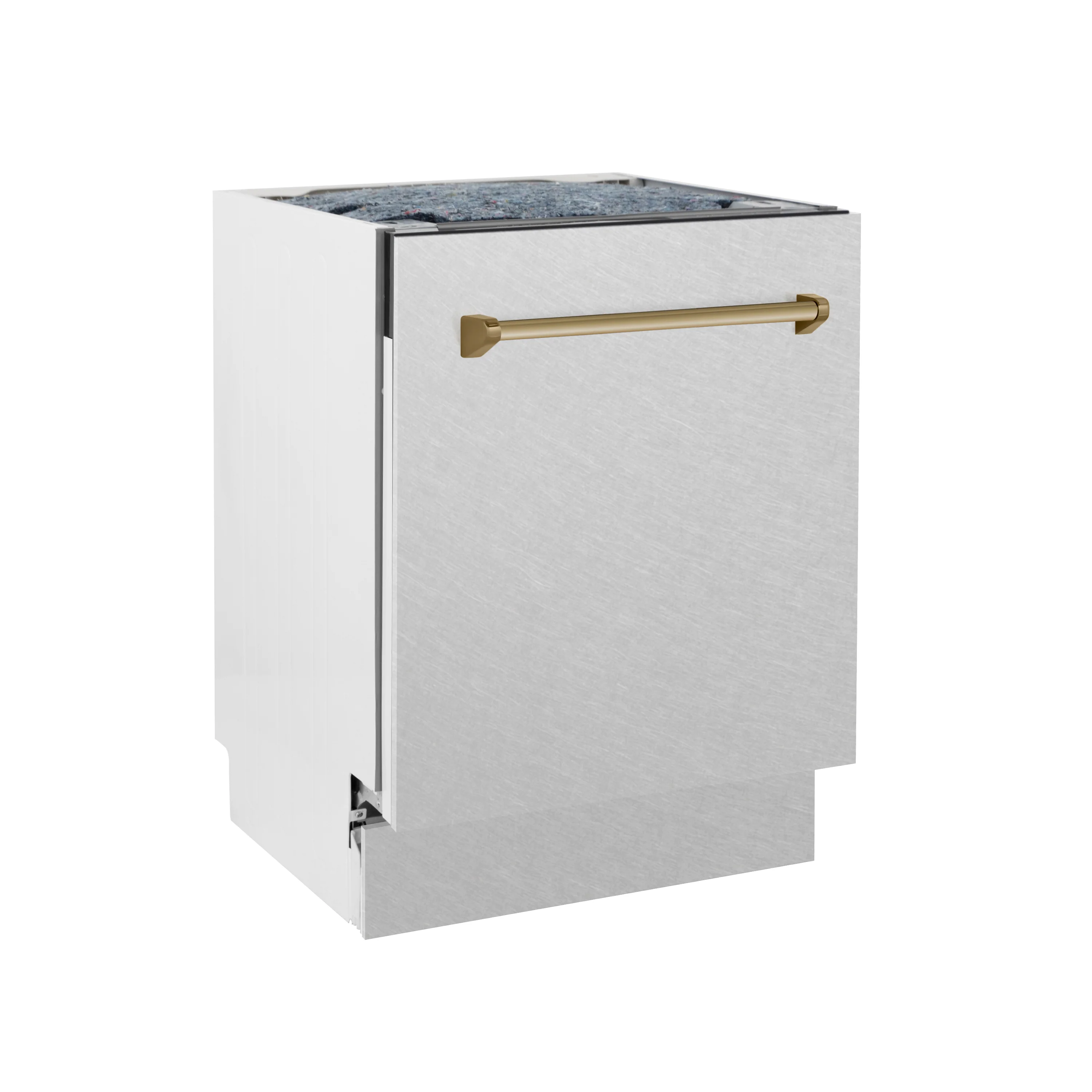 ZLINE Autograph Edition 24 in. Tallac Series 3rd Rack Top Control Built-In Tall Tub Dishwasher with Satin Stainless Steel Panel and Champagne Bronze Handle, 51dBa (DWVZ-SN-24-CB) - Image 8
