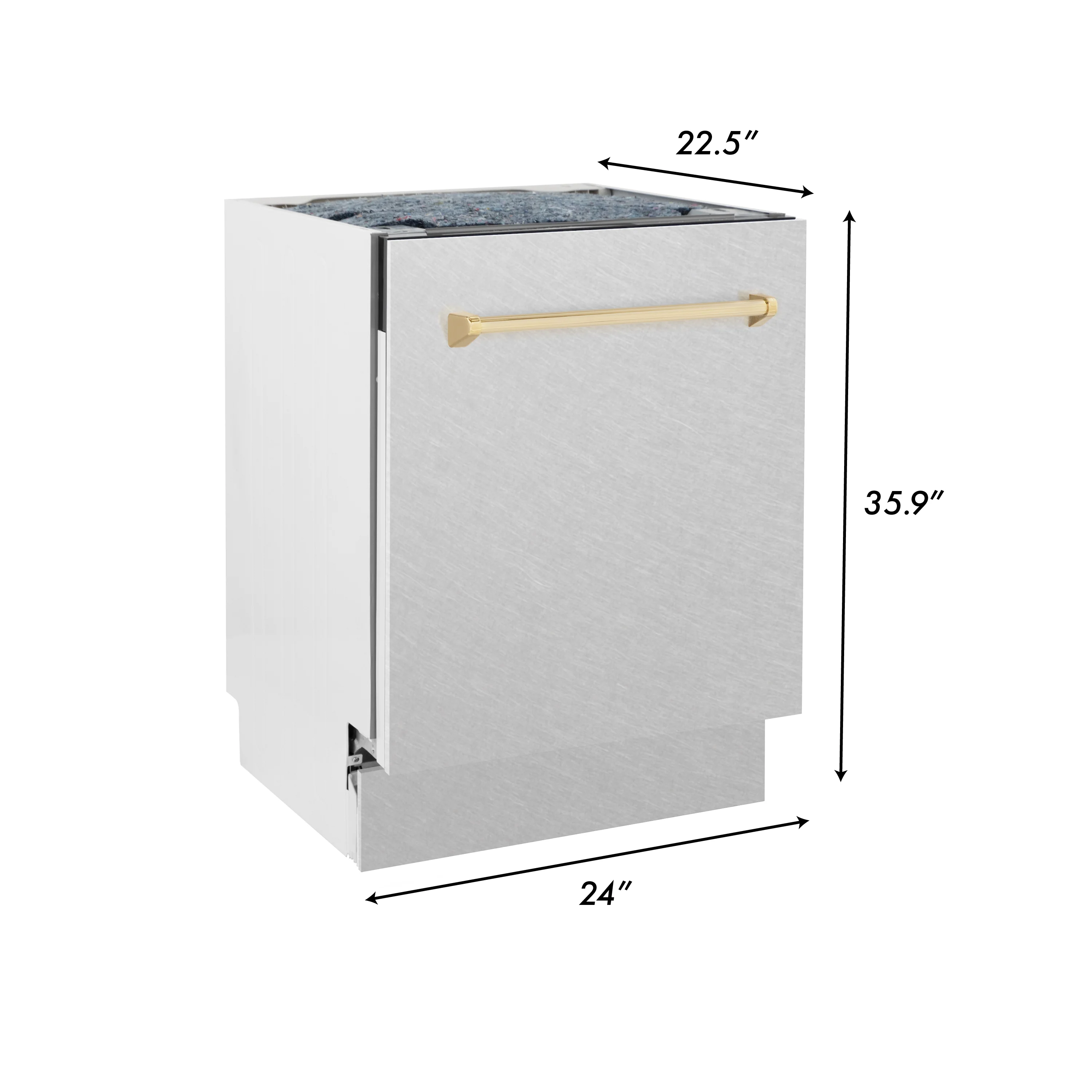 ZLINE Autograph Edition 24 in. Tallac Series 3rd Rack Top Control Built-In Tall Tub Dishwasher with Satin Stainless Steel Panel and Polished Gold Handle, 51dBa (DWVZ-SN-24-G) - Image 11