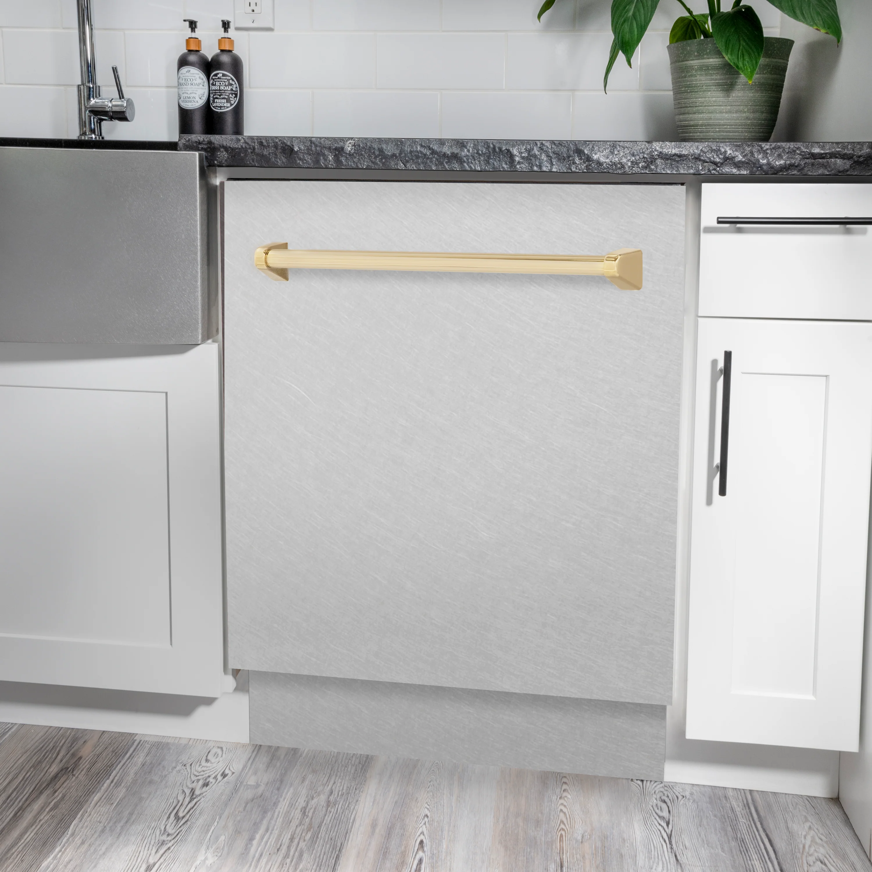 ZLINE Autograph Edition 24 in. Tallac Series 3rd Rack Top Control Built-In Tall Tub Dishwasher with Satin Stainless Steel Panel and Polished Gold Handle, 51dBa (DWVZ-SN-24-G) - Image 2