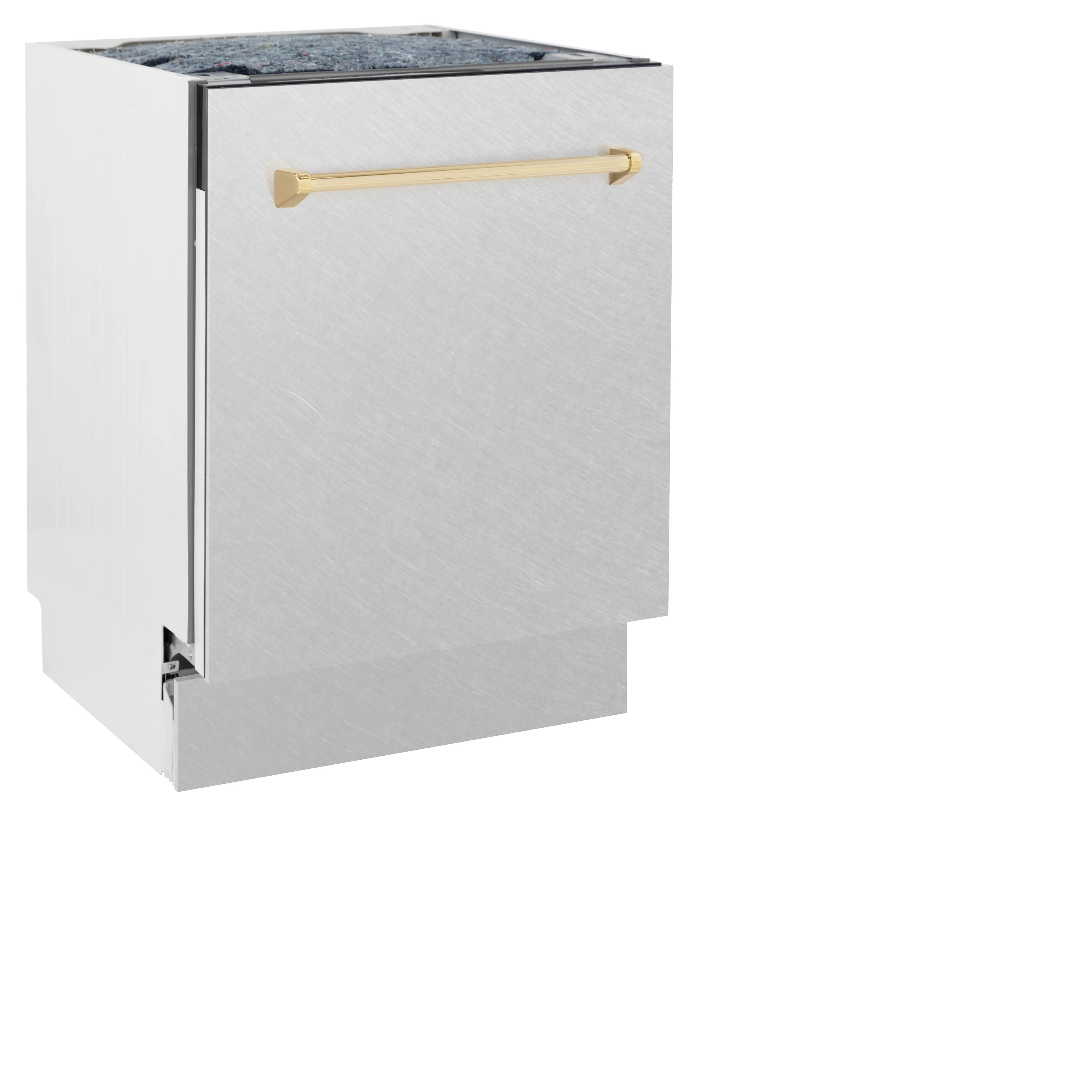 ZLINE Autograph Edition 24 in. Tallac Series 3rd Rack Top Control Built-In Tall Tub Dishwasher with Satin Stainless Steel Panel and Polished Gold Handle, 51dBa (DWVZ-SN-24-G) - Image 9