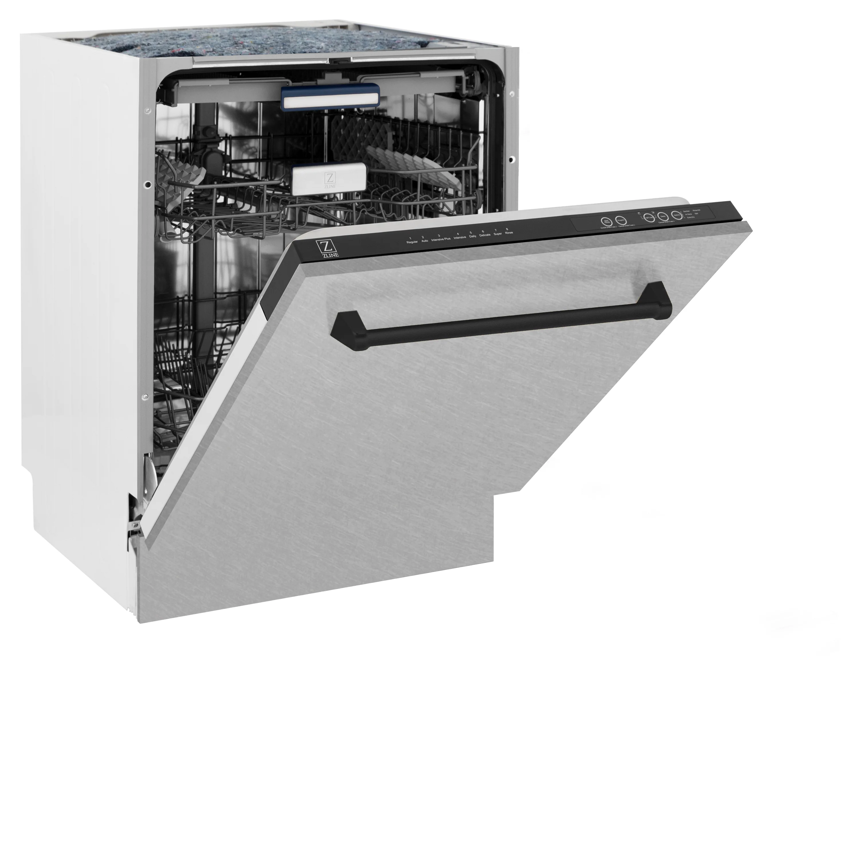 ZLINE Autograph Edition 24 in. Tallac Series 3rd Rack Top Control Built-In Tall Tub Dishwasher with Satin Stainless Steel Panel and Matte Black Handle, 51dBa (DWVZ-SN-24-MB) - Image 9
