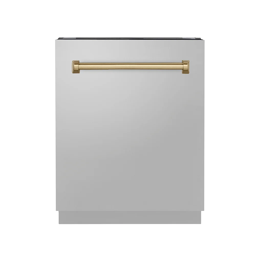 ZLINE Autograph Edition 24 in. Tallac Series 3rd Rack Top Control Built-In Tall Tub Dishwasher in Stainless Steel with Champagne Bronze Handle, 51dBa (DWVZ-304-24-CB) - Image 3