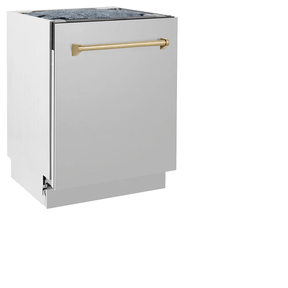 ZLINE Autograph Edition 24 in. Tallac Series 3rd Rack Top Control Built-In Tall Tub Dishwasher in Stainless Steel with Champagne Bronze Handle, 51dBa (DWVZ-304-24-CB) - Image 6