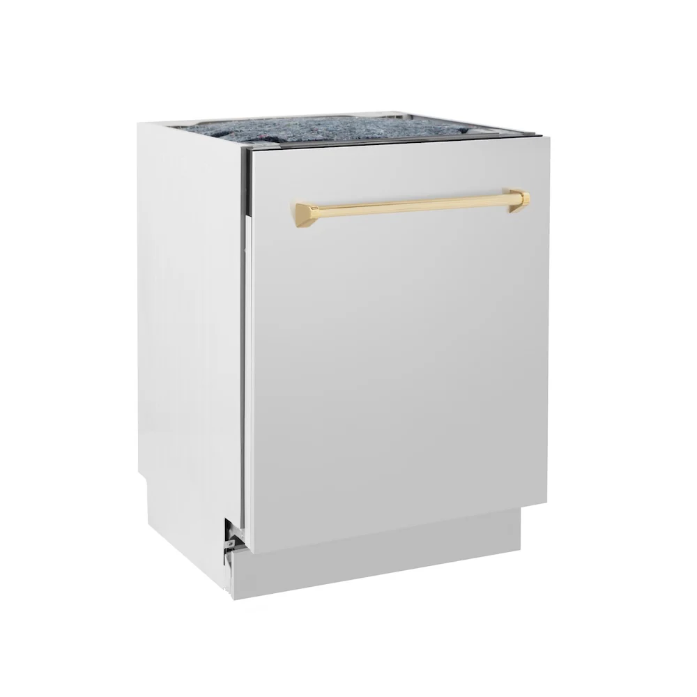 ZLINE Autograph Edition 24 in. Tallac Series 3rd Rack Top Control Built-In Tall Tub Dishwasher in Stainless Steel with Polished Gold Handle, 51dBa (DWVZ-304-24-G) - Image 5