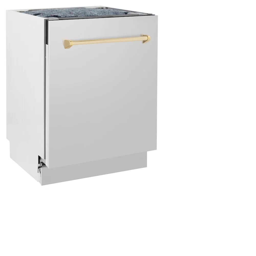 ZLINE Autograph Edition 24 in. Tallac Series 3rd Rack Top Control Built-In Tall Tub Dishwasher in Stainless Steel with Polished Gold Handle, 51dBa (DWVZ-304-24-G) - Image 6