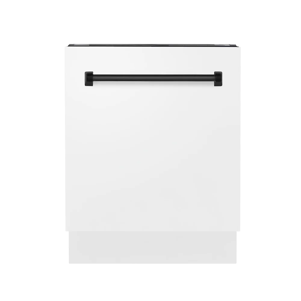 ZLINE Autograph Edition 24" Tallac Series 3rd Rack Top Control Built-In Tall Tub Dishwasher in White Matte with Matte Black Handle, 51dBa (DWVZ-WM-24-MB)