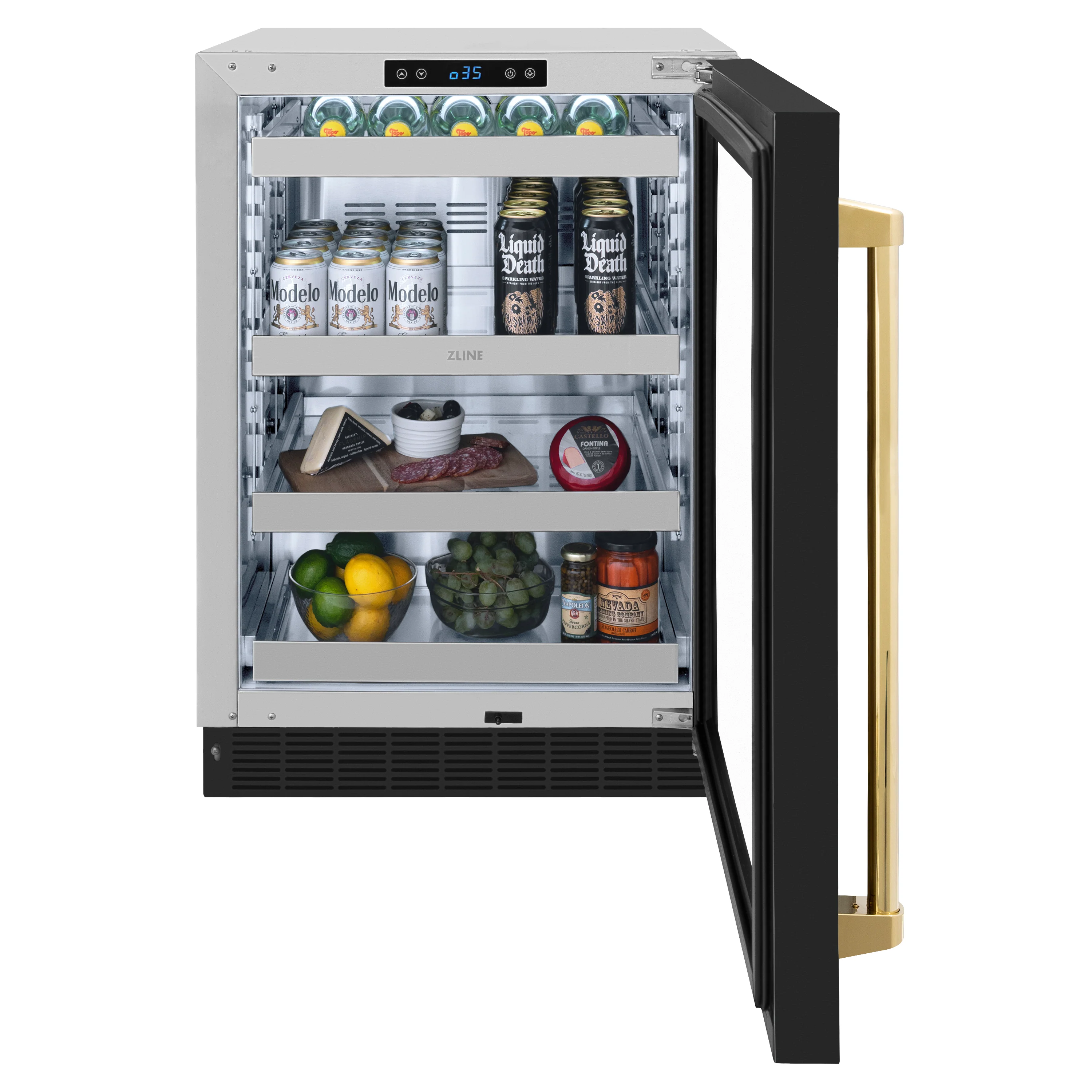 ZLINE Autograph Edition 24 in. Touchstone 151 Can Beverage Fridge With Black Matte Glass Door And Polished Gold Handle (RBSOZ-BLM-24-G) - Image 4