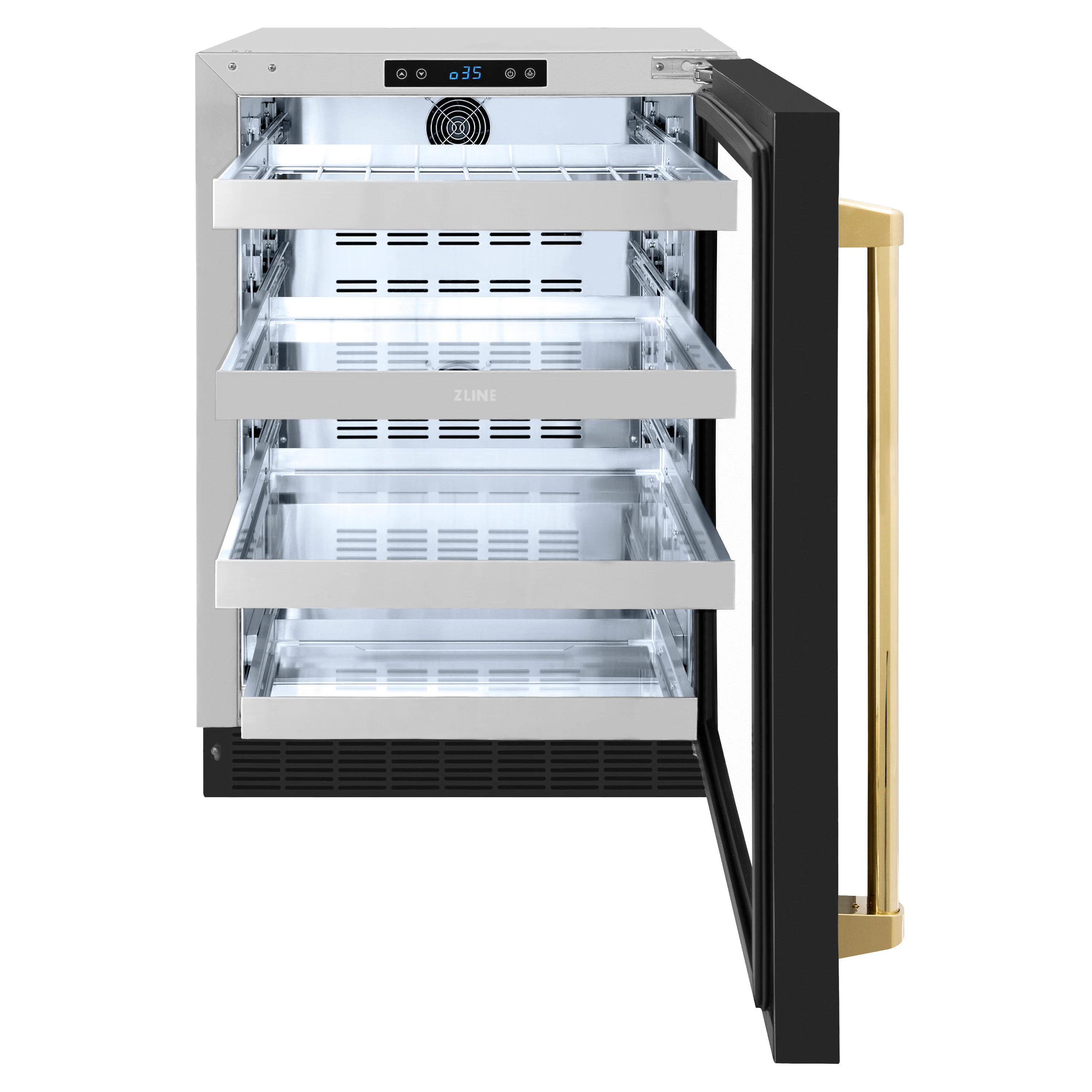 ZLINE Autograph Edition 24 in. Touchstone 151 Can Beverage Fridge With Black Matte Glass Door And Polished Gold Handle (RBSOZ-BLM-24-G) - Image 5
