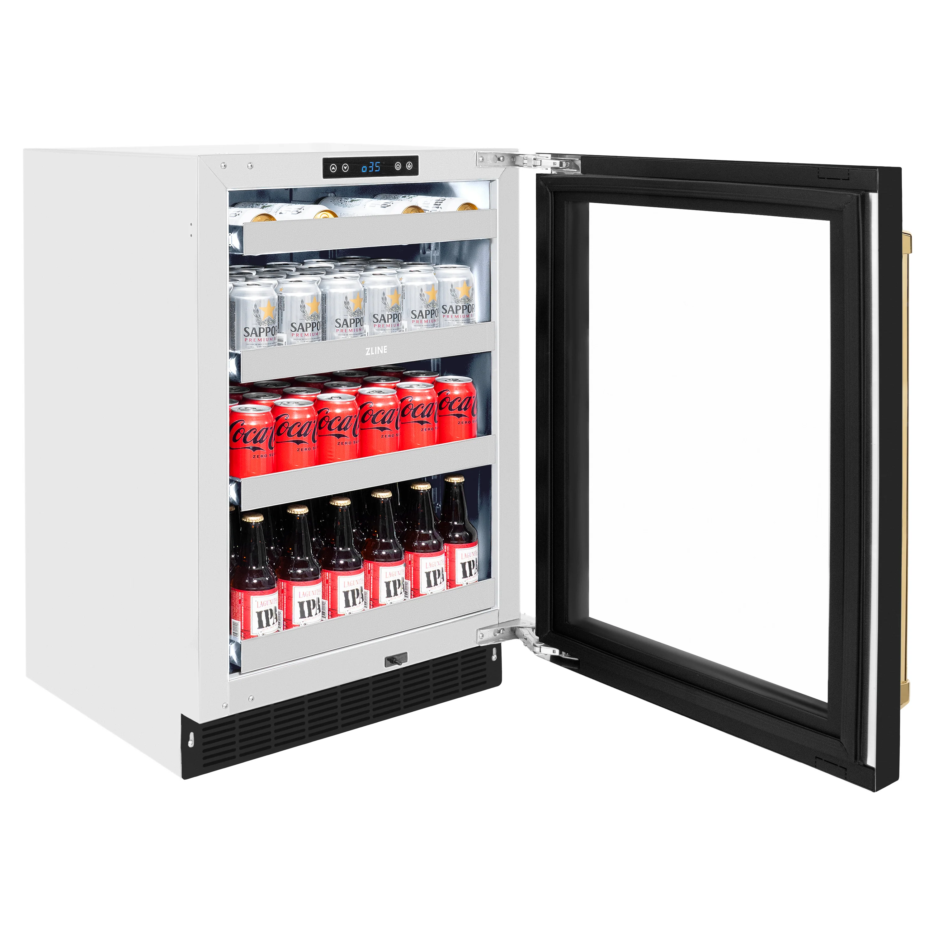 ZLINE Autograph Edition 24 in. Touchstone 151 Can Beverage Fridge With Black Matte Glass Door And Polished Gold Handle (RBSOZ-BLM-24-G) - Image 7