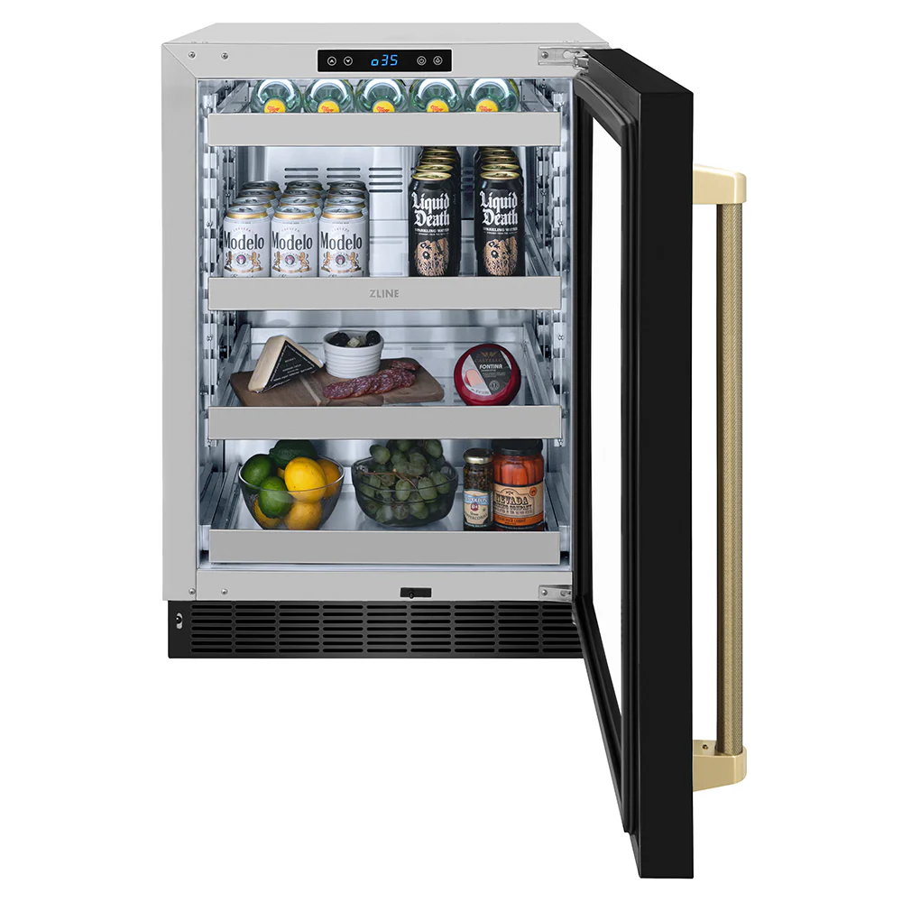 ZLINE Autograph Edition 24 in. Touchstone 151 Can Beverage Fridge with Black Stainless Steel Glass Door and Champagne Bronze Helix Handle (RBSOZ-BS-24-KCB) - Image 4