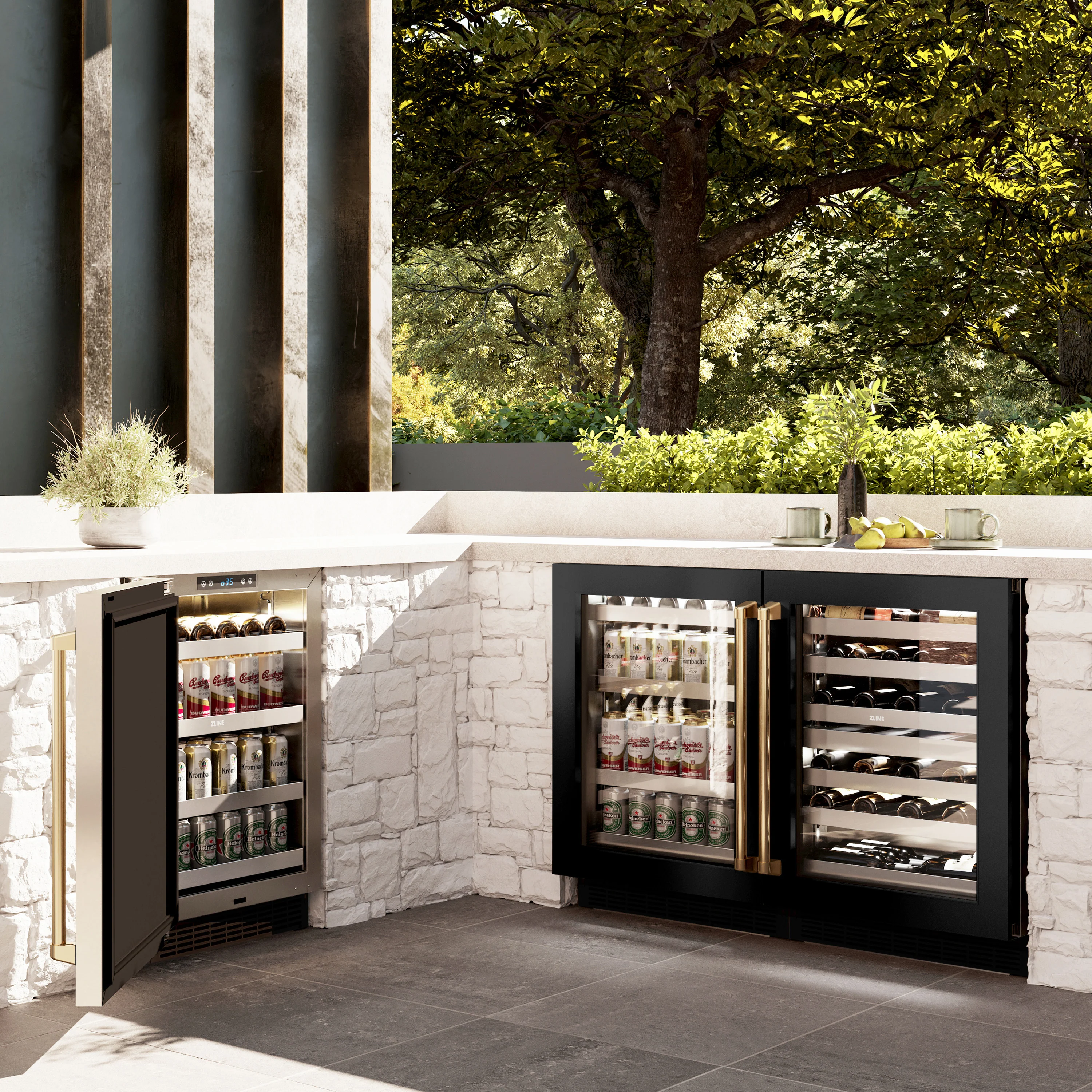 ZLINE Autograph Edition 24 in. Touchstone 151 Can Beverage Fridge With Black Stainless Steel Glass Door And Polished Gold Handle (RBSOZ-BS-24-G) - Image 11