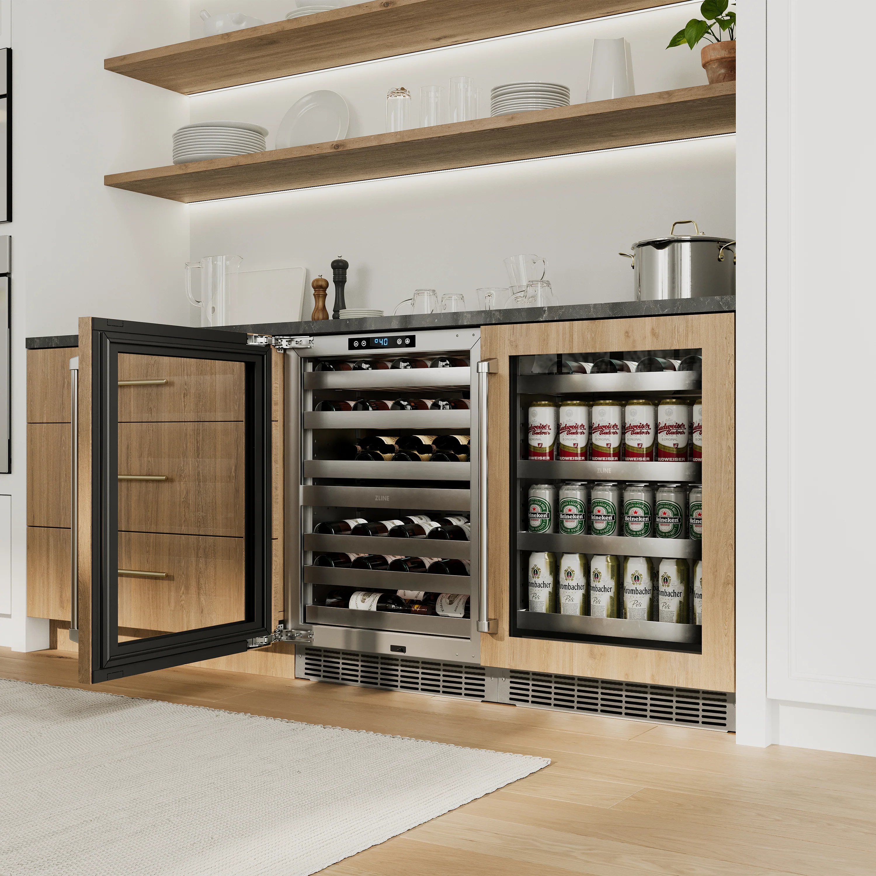 ZLINE 24 In. Touchstone Beverage Fridge with Panel-Ready Glass Door and Champagne Bronze Handle (RBSPOZ-24-CB) - Image 18