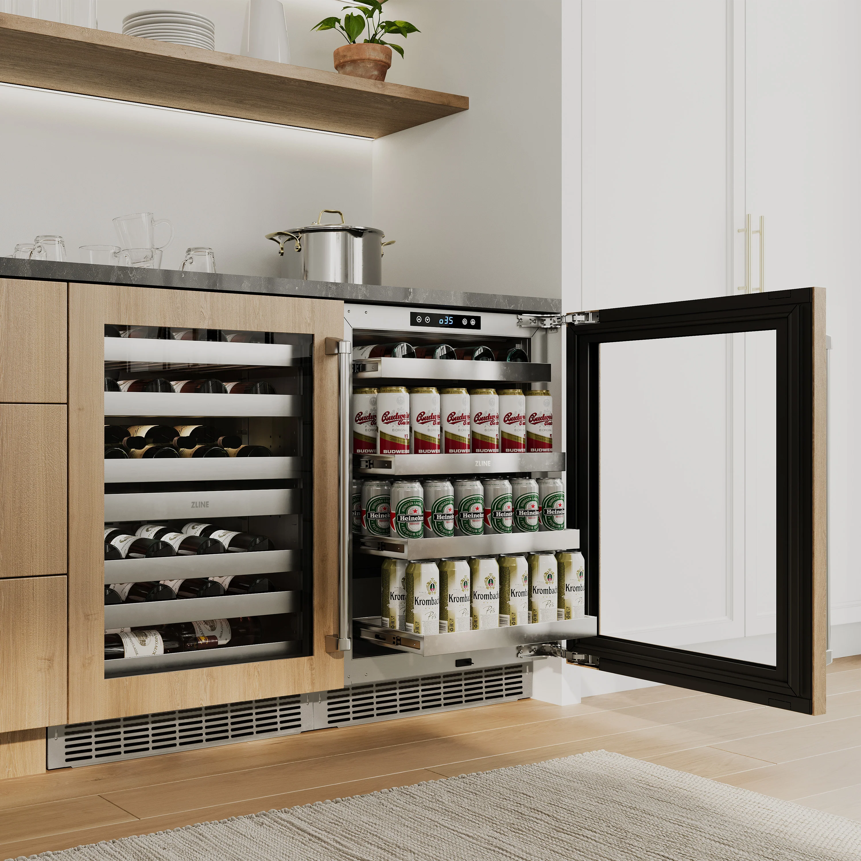 ZLINE 24 In. Touchstone Beverage Fridge with Panel-Ready Glass Door and Champagne Bronze Handle (RBSPOZ-24-CB) - Image 21