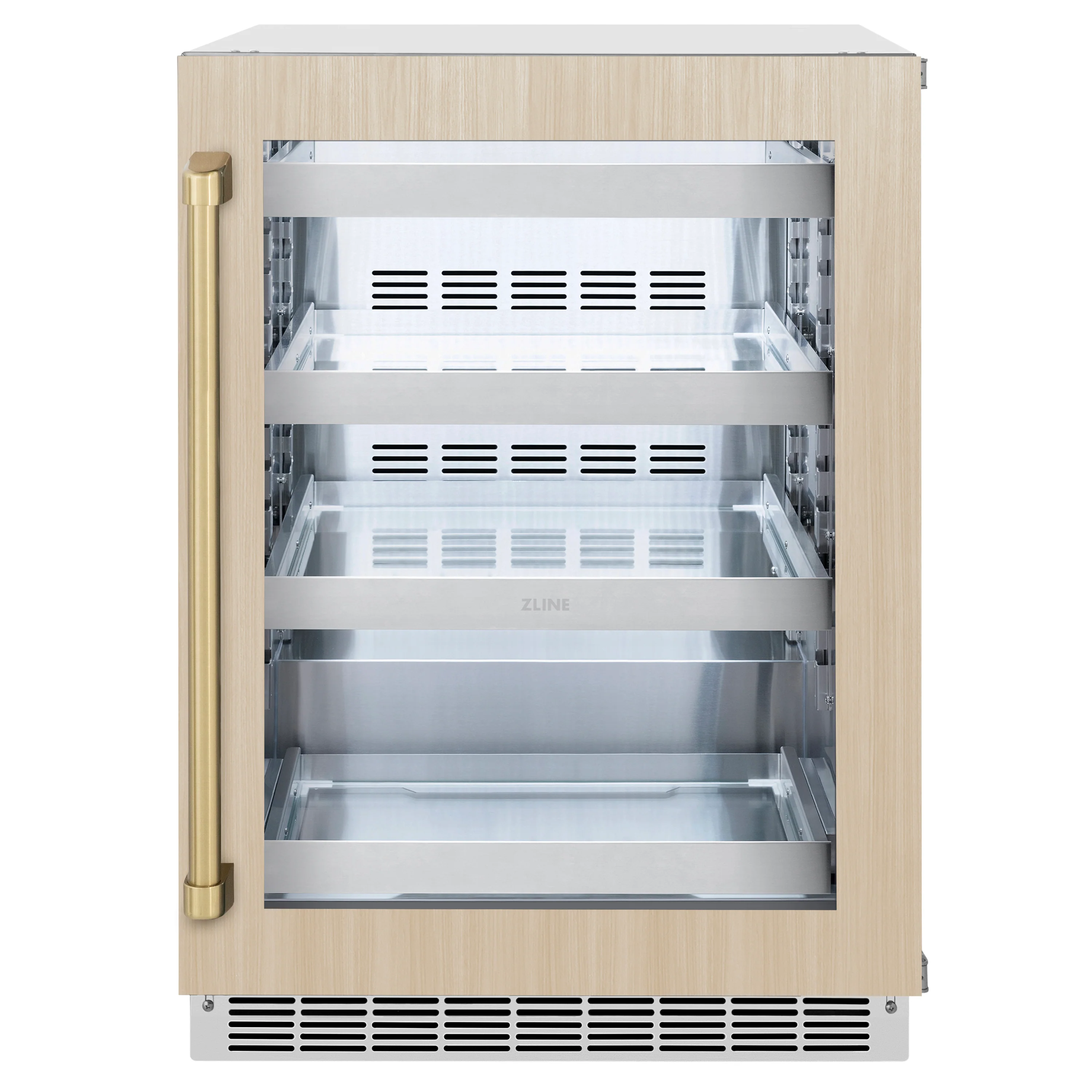 ZLINE 24 In. Touchstone Beverage Fridge with Panel-Ready Glass Door and Champagne Bronze Handle (RBSPOZ-24-CB) - Image 3
