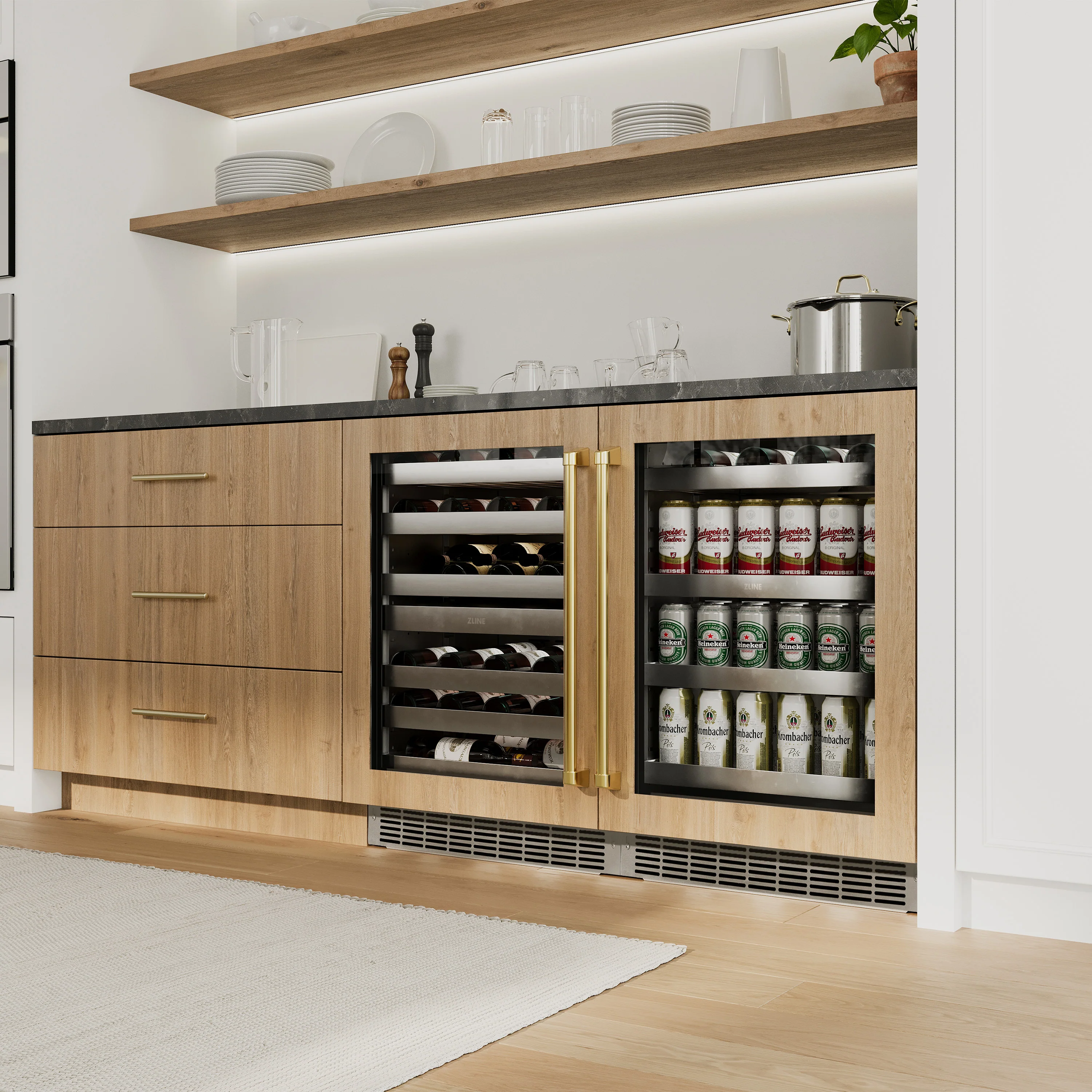 ZLINE 24 In. Touchstone Beverage Fridge with Panel-Ready Glass Door and Polished Gold Handle (RBSPOZ-24-G) - Image 18