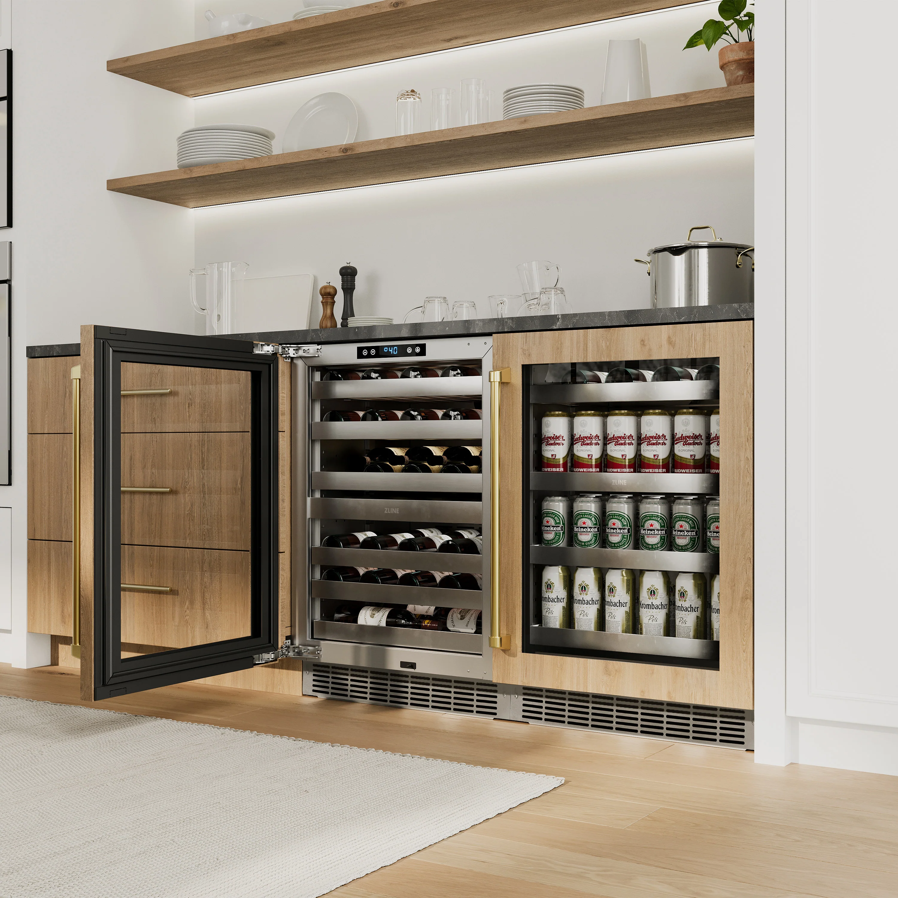 ZLINE 24 In. Touchstone Beverage Fridge with Panel-Ready Glass Door and Polished Gold Handle (RBSPOZ-24-G) - Image 19