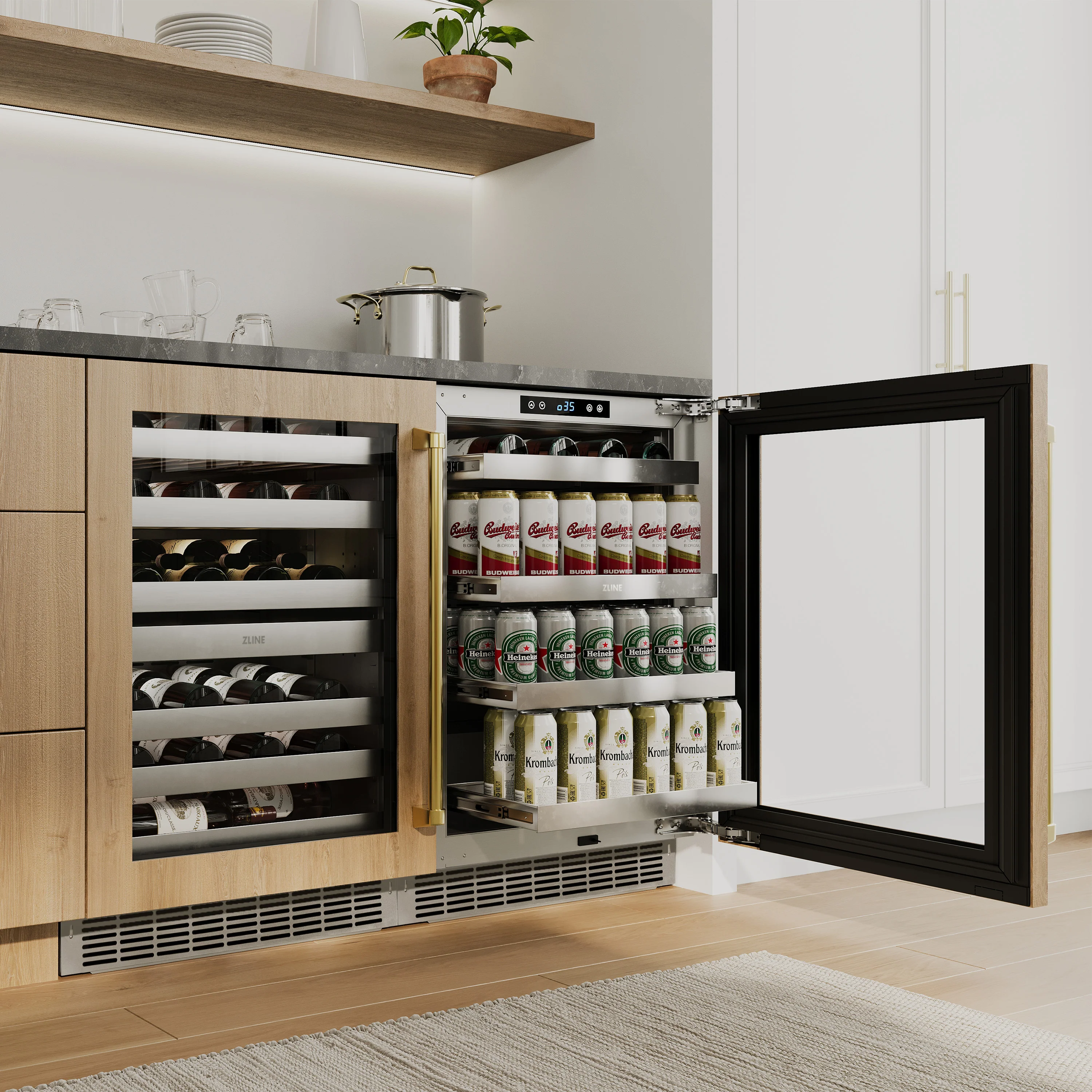 ZLINE 24 In. Touchstone Beverage Fridge with Panel-Ready Glass Door and Polished Gold Handle (RBSPOZ-24-G) - Image 20