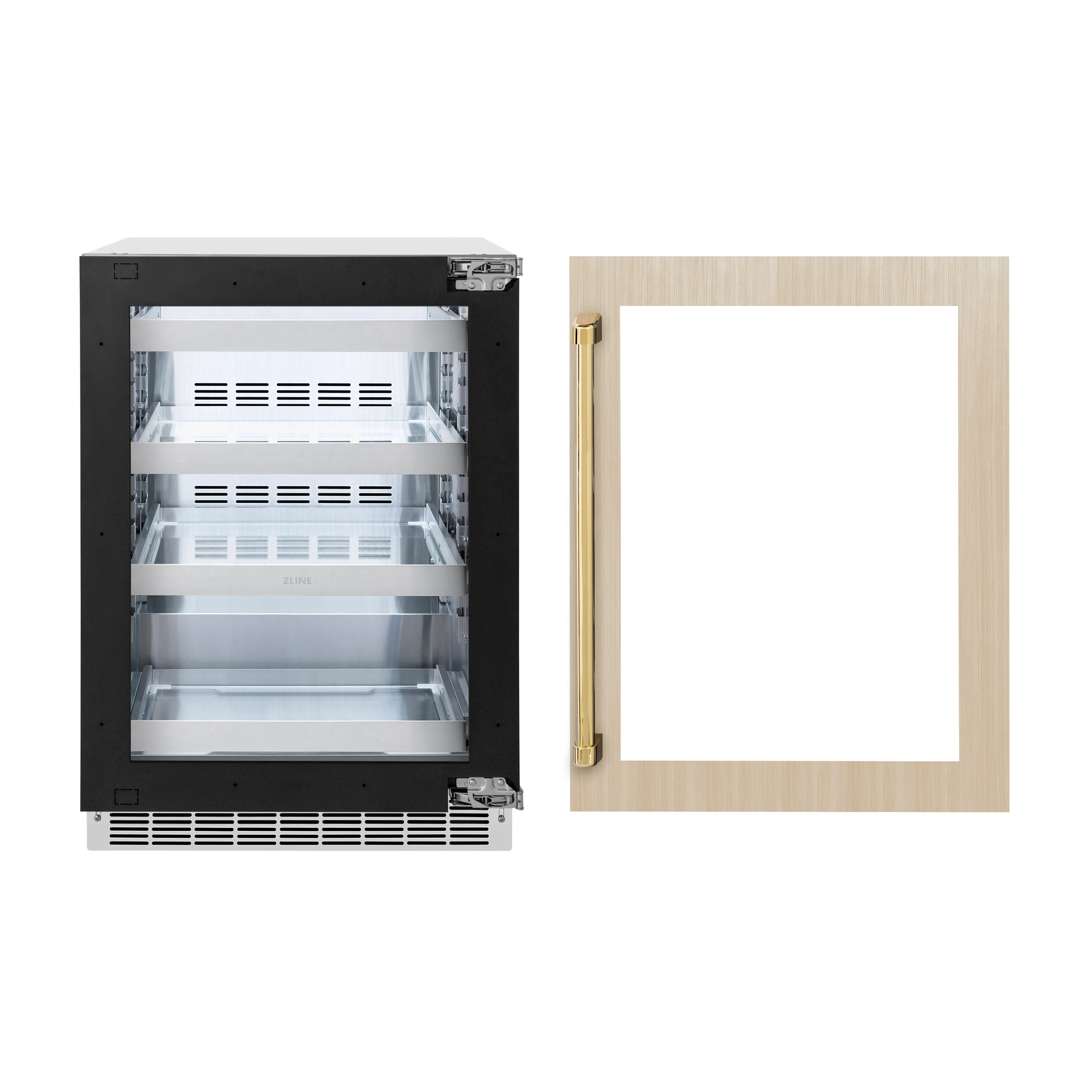 ZLINE 24 In. Touchstone Beverage Fridge with Panel-Ready Glass Door and Polished Gold Handle (RBSPOZ-24-G) - Image 3