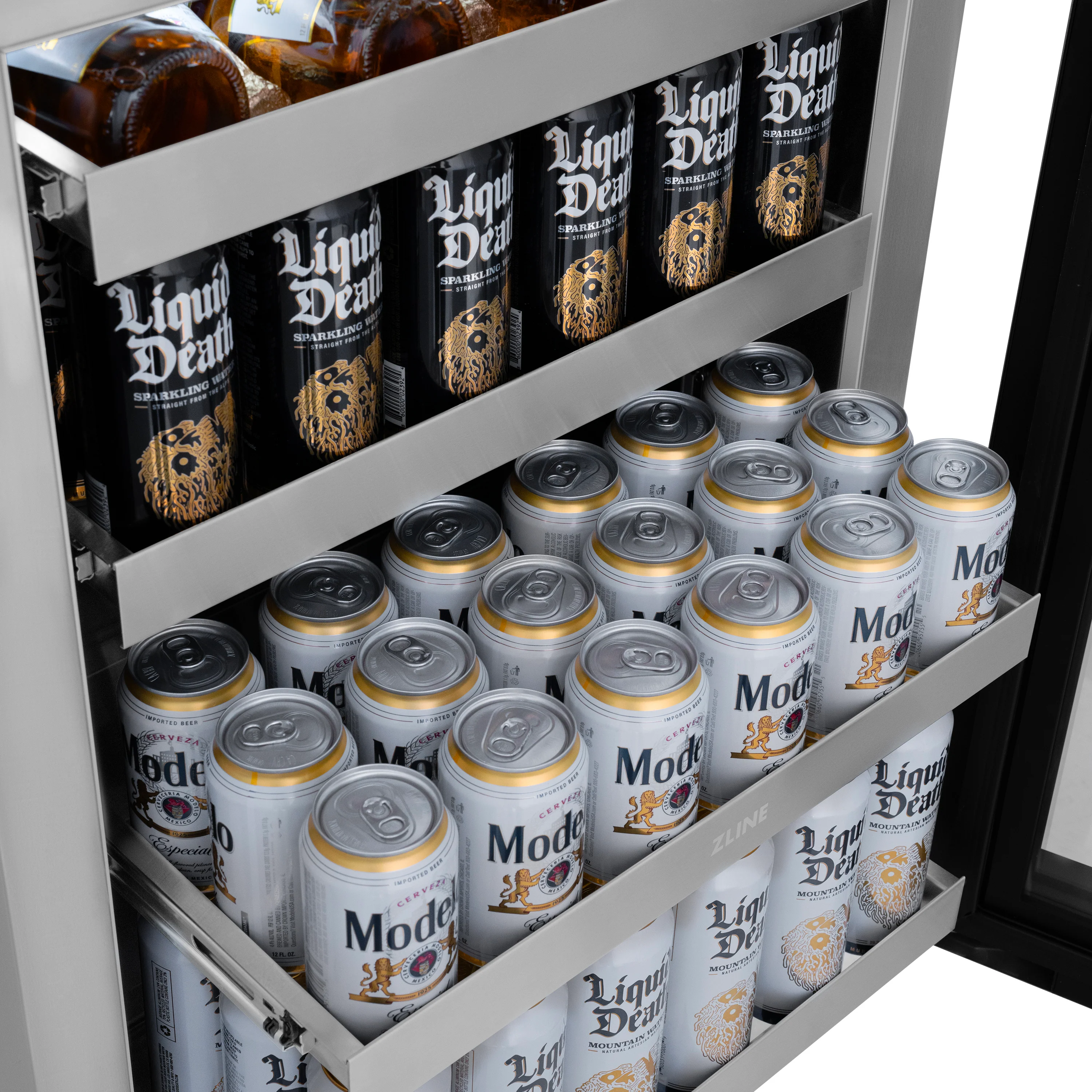 ZLINE 24 In. Touchstone Beverage Fridge with Panel-Ready Glass Door and Polished Gold Handle (RBSPOZ-24-G) - Image 9