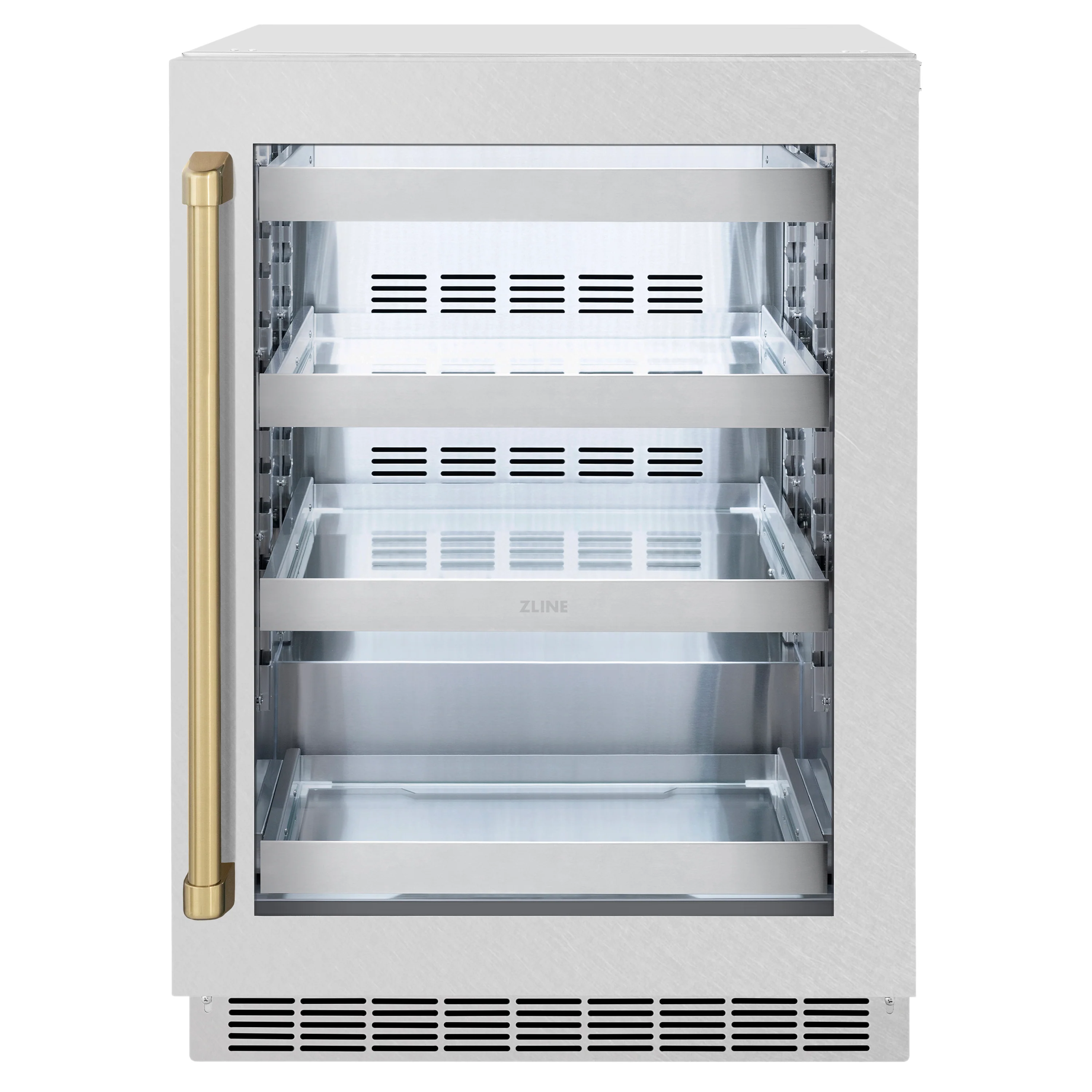 ZLINE Autograph Edition 24 in. Touchstone 151 Can Beverage Fridge With Satin Stainless Steel Glass Door And Champagne Bronze Handle (RBSOZ-SN-24-CB) - Image 4
