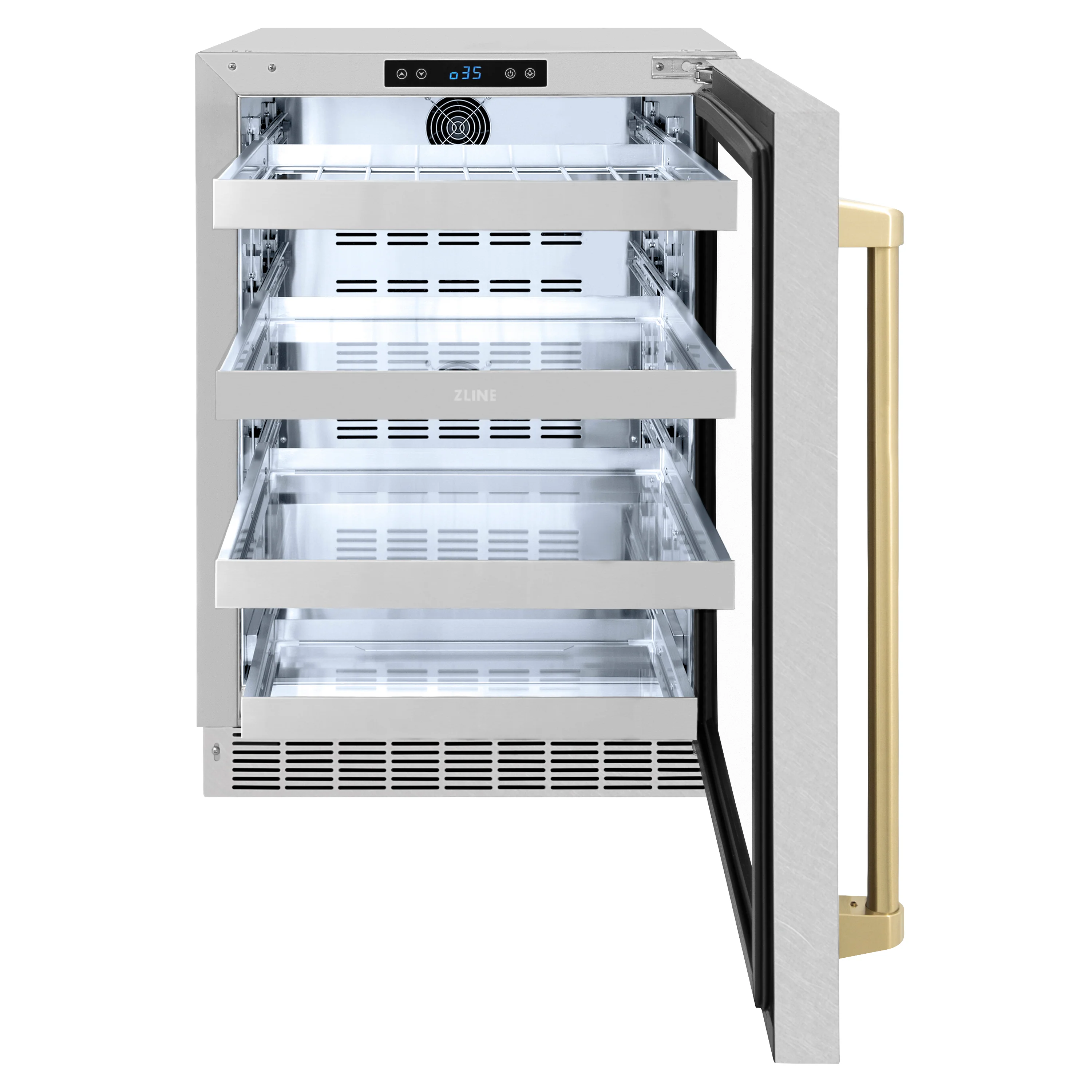 ZLINE Autograph Edition 24 in. Touchstone 151 Can Beverage Fridge With Satin Stainless Steel Glass Door And Champagne Bronze Handle (RBSOZ-SN-24-CB) - Image 5