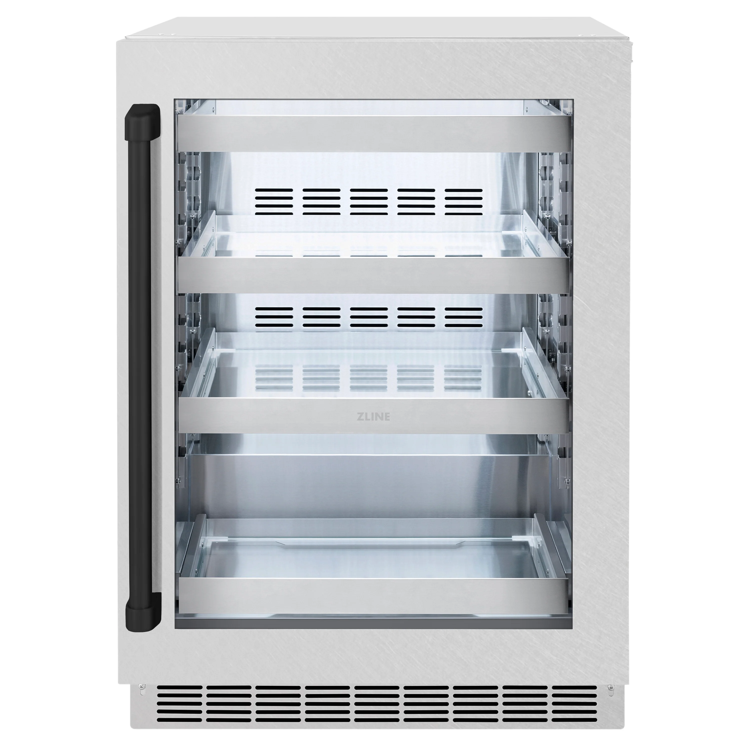 ZLINE Autograph Edition 24 in. Touchstone 151 Can Beverage Fridge With Satin Stainless Steel Glass Door And Matte Black Handle (RBSOZ-SN-24-MB)