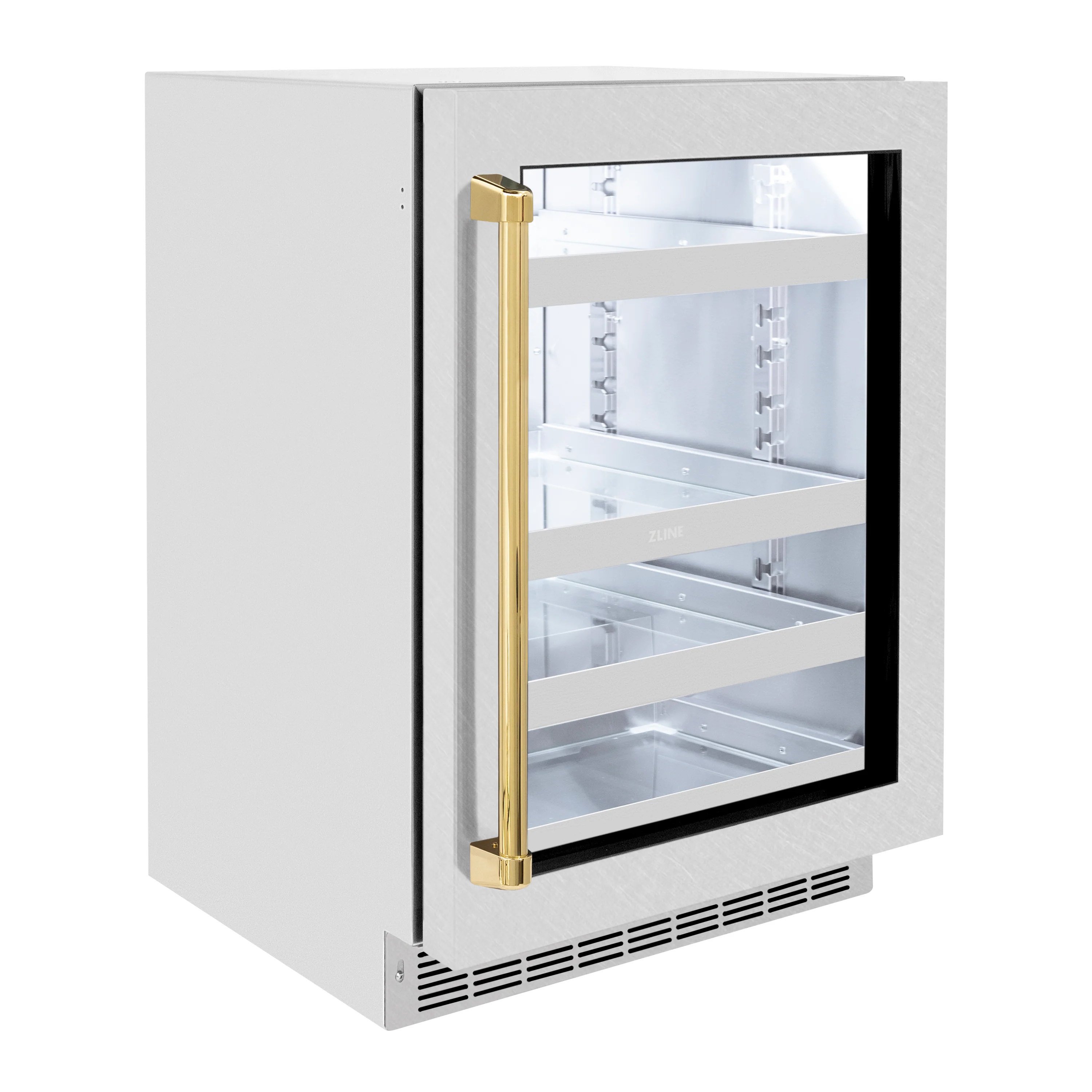 ZLINE Autograph Edition 24 in. Touchstone 151 Can Beverage Fridge With Satin Stainless Steel Glass Door And Polished Gold Handle (RBSOZ-SN-24-G) - Image 3