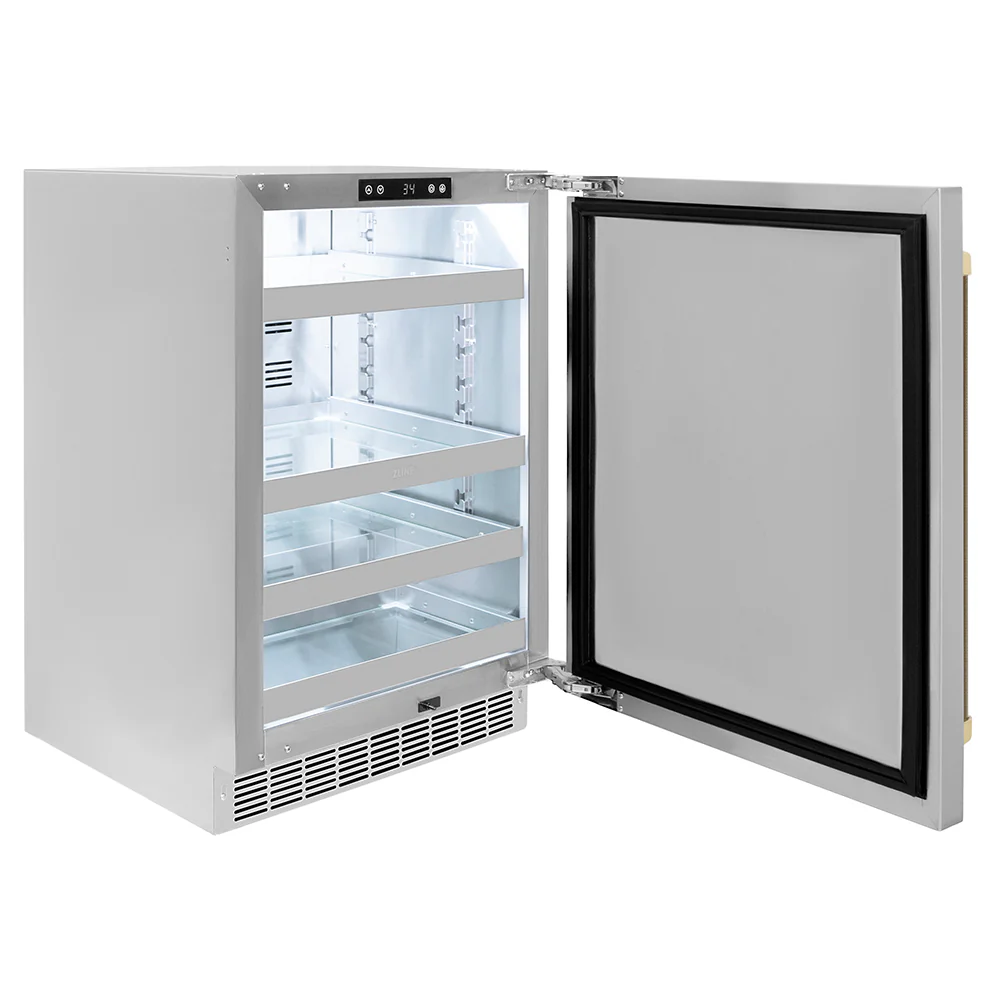 ZLINE Autograph Edition 24 in. Touchstone 151 Can Beverage Fridge with Solid Stainless Steel Door and Champagne Bronze Helix Handle (RBSOZ-ST-24-KCB) - Image 4