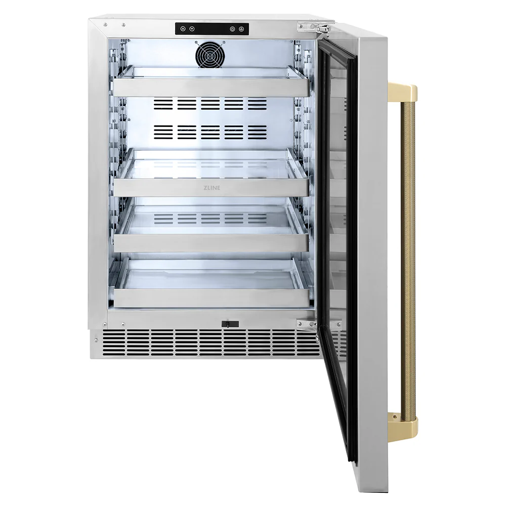 ZLINE Autograph Edition 24 in. Touchstone 151 Can Beverage Fridge with Solid Stainless Steel Door and Champagne Bronze Helix Handle (RBSOZ-ST-24-KCB) - Image 5