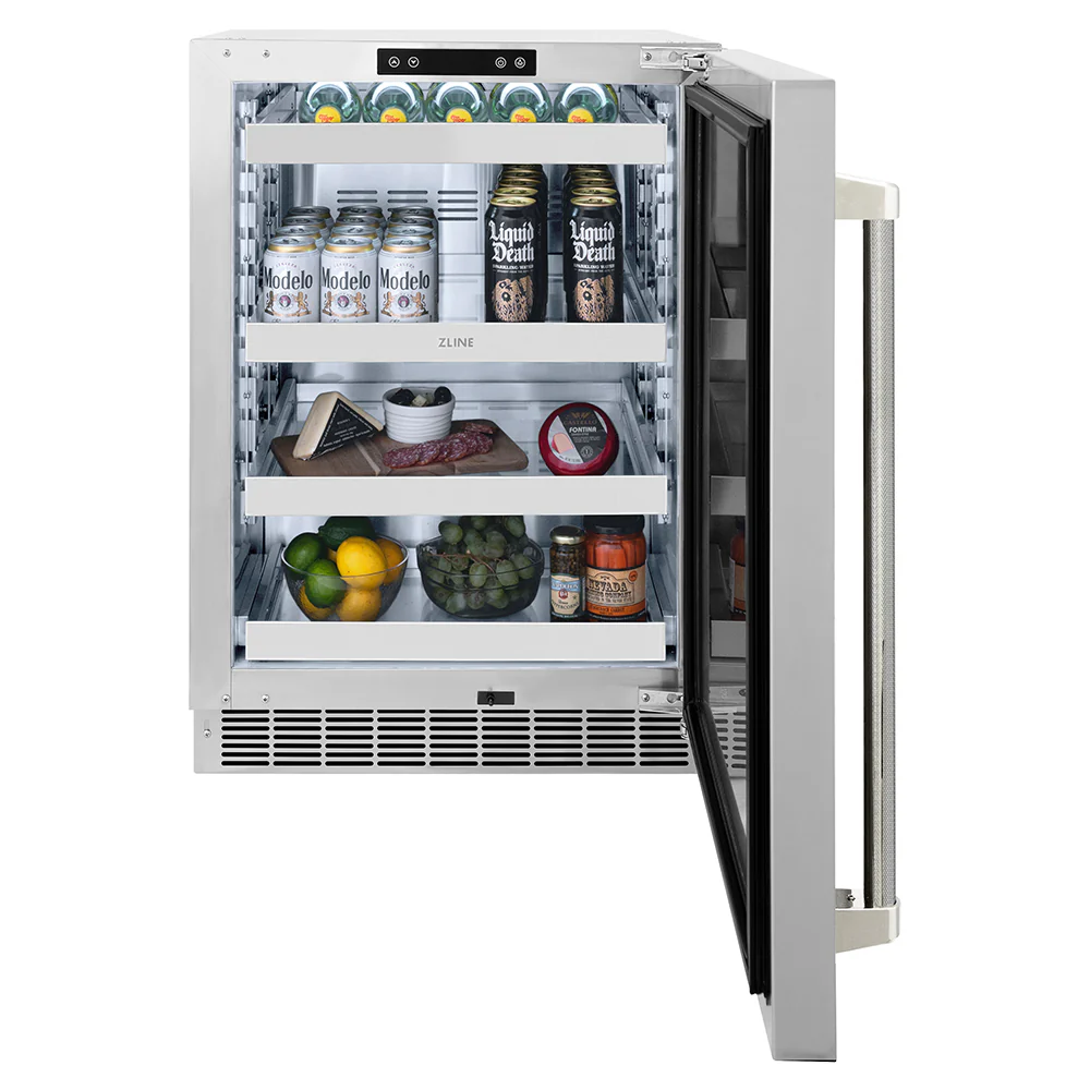 ZLINE Autograph Edition 24 in. Touchstone 151 Can Beverage Fridge with Solid Stainless Steel Door and Polished Nickel Helix Handle (RBSOZ-ST-24-KPN) - Image 6
