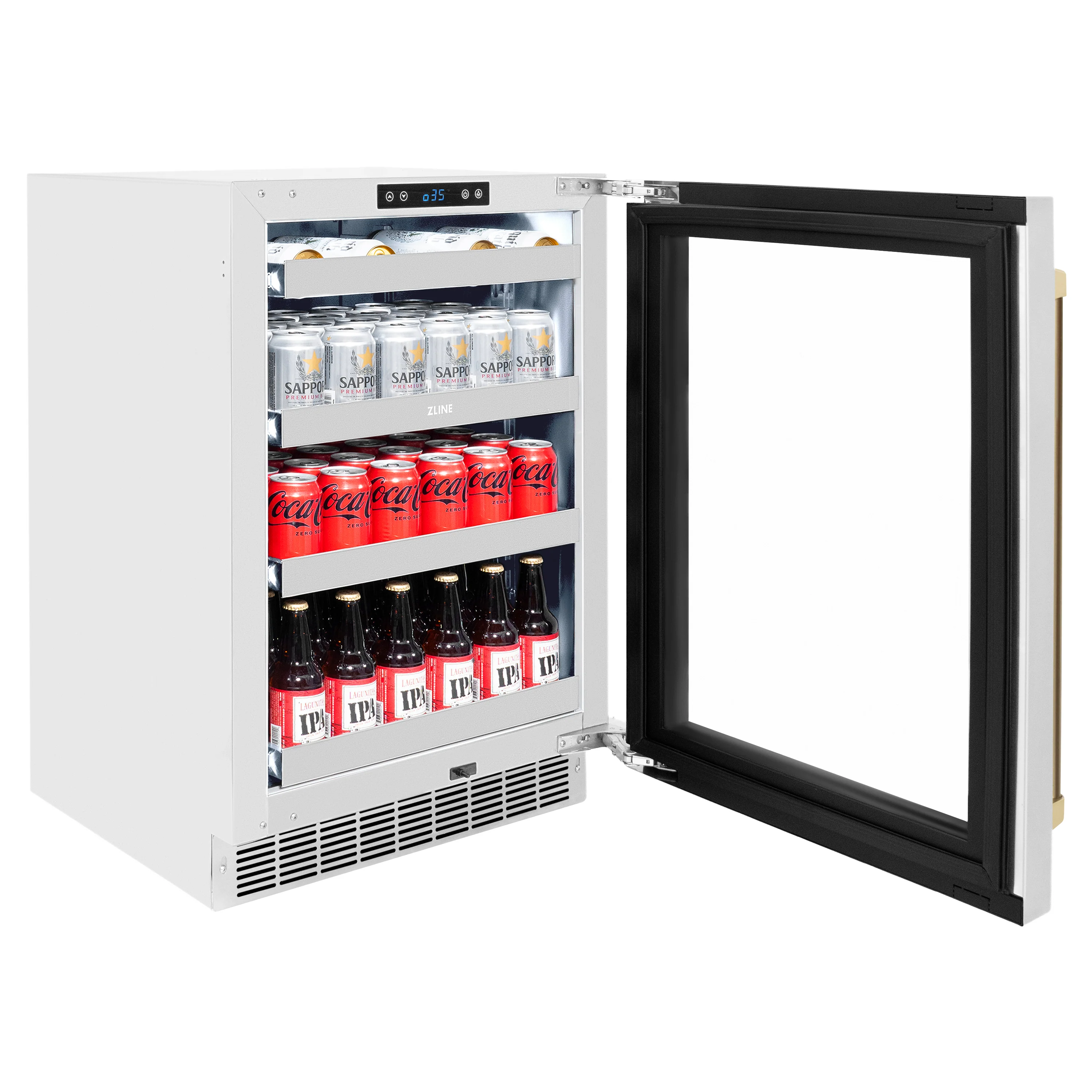 ZLINE 24 In. Touchstone Beverage Fridge with Stainless Steel Glass Door and Champagne Bronze Handle (RBSOZ-GS-24-CB) - Image 5