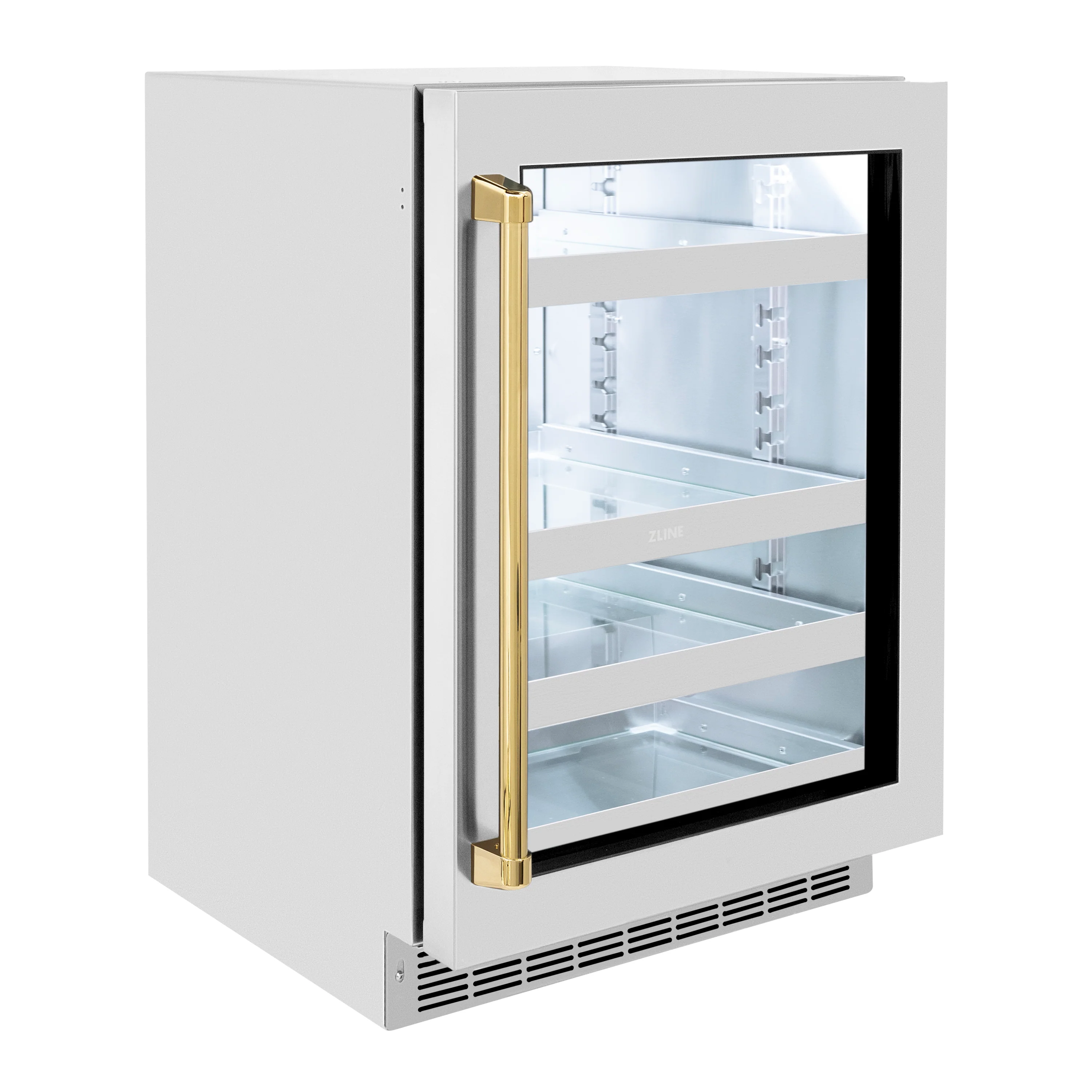 ZLINE 24 In. Touchstone Beverage Fridge with Stainless Steel Glass Door and Polished Gold Handle (RBSOZ-GS-24-G) - Image 4