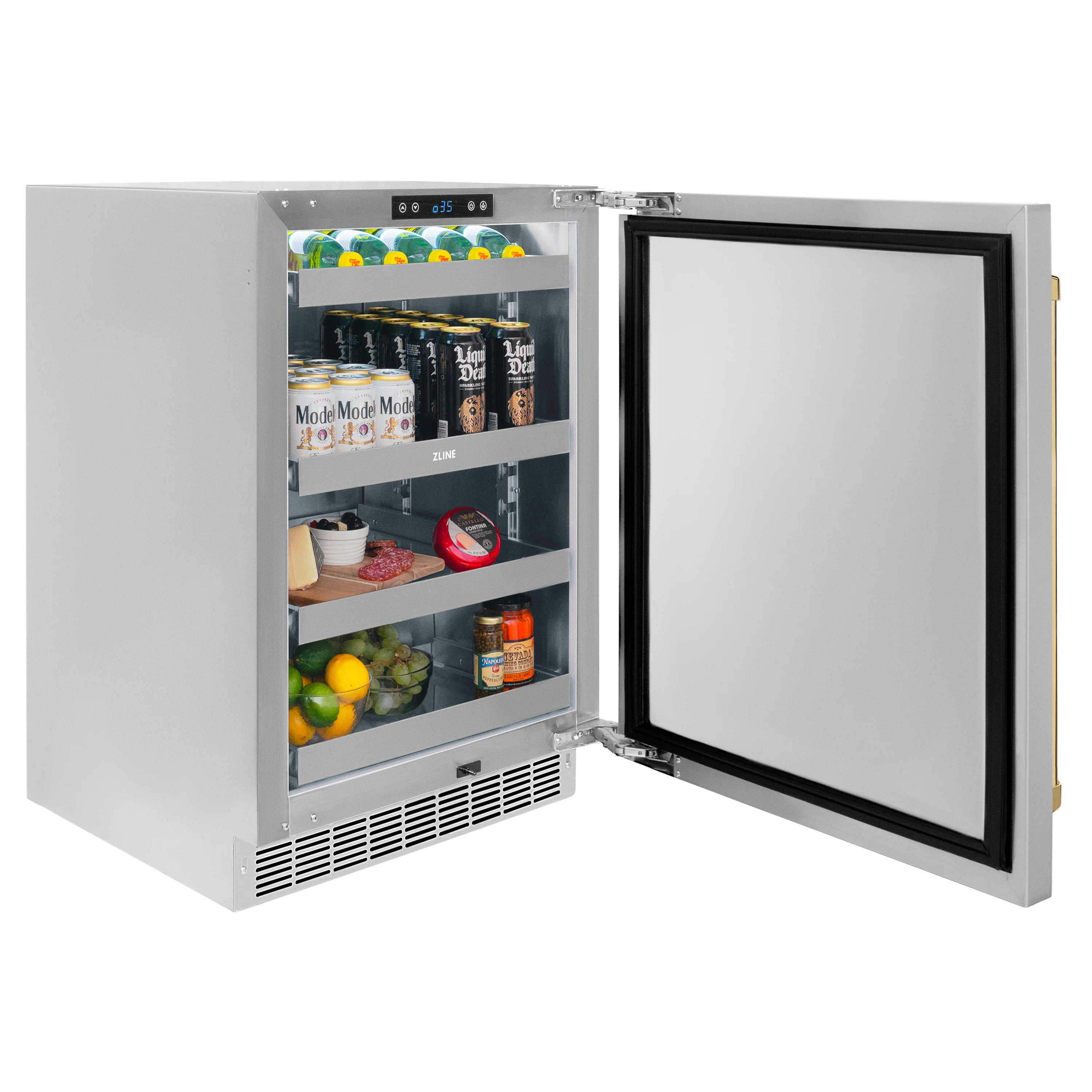 ZLINE Autograph Edition 24 in. Touchstone 151 Can Beverage Fridge With Solid Stainless Steel Door And Polished Gold Handle (RBSOZ-ST-24-G) - Image 6