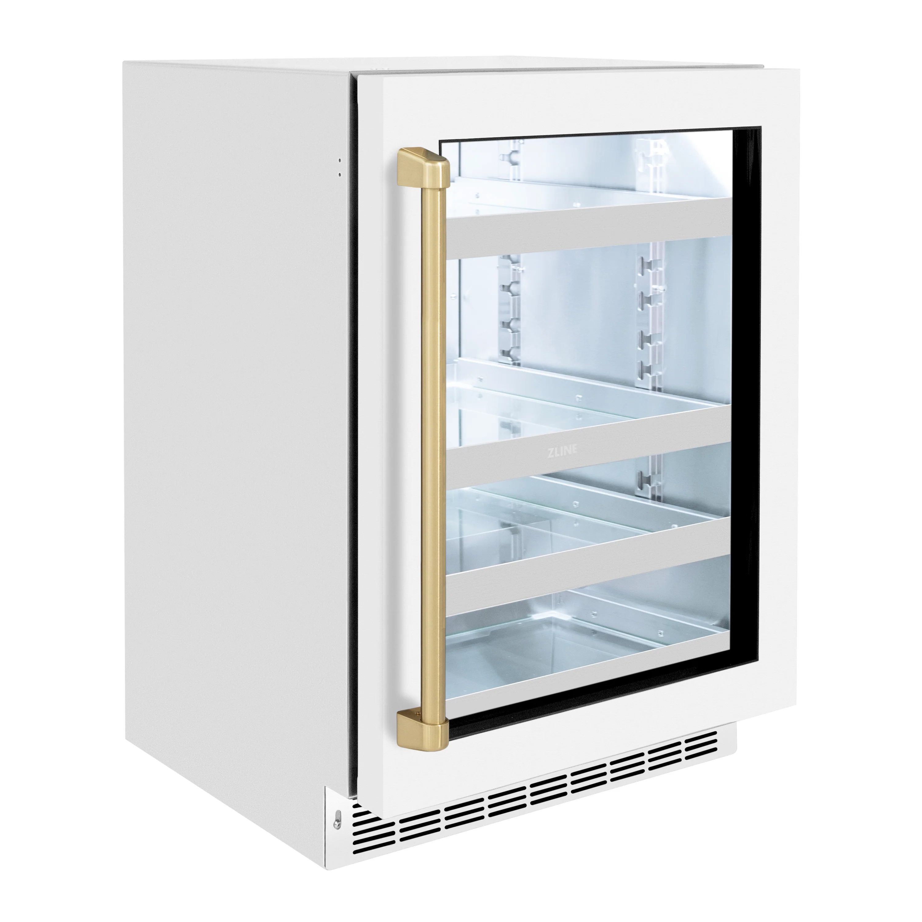 ZLINE Autograph Edition 24 in. Touchstone 151 Can Beverage Fridge With White Matte Glass Door And Champagne Bronze Handle (RBSOZ-WM-24-CB) - Image 6