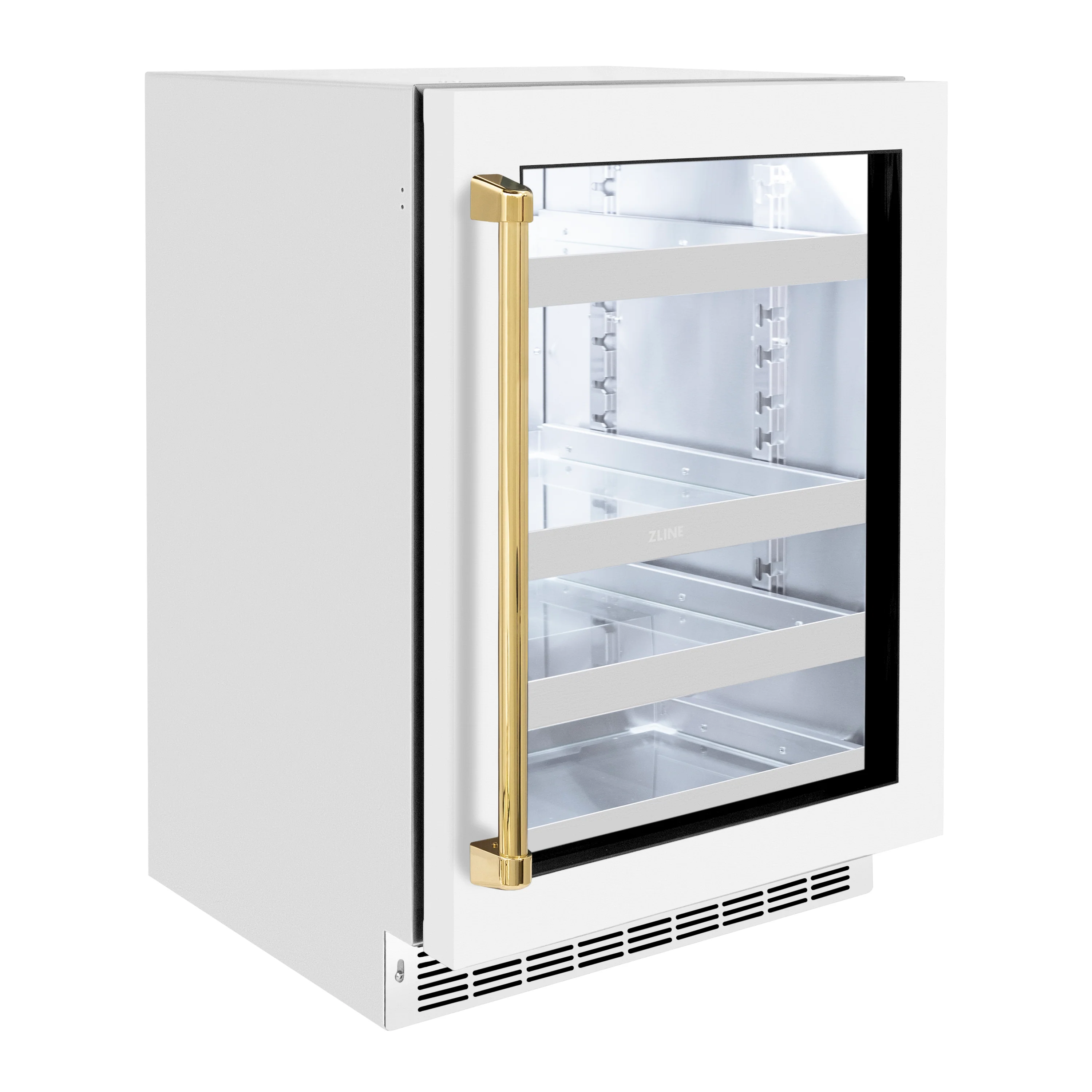 ZLINE Autograph Edition 24 in. Touchstone 151 Can Beverage Fridge With White Matte Glass Door And Polished Gold Handle (RBSOZ-WM-24-G) - Image 3